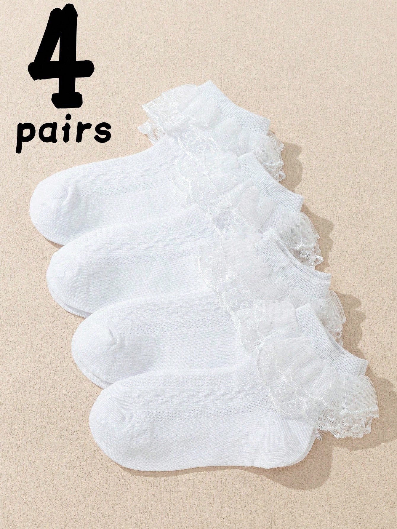 3 Pairs Solid Color Lace Princess Dance Party Socks For Children, Fashionable And Versatile