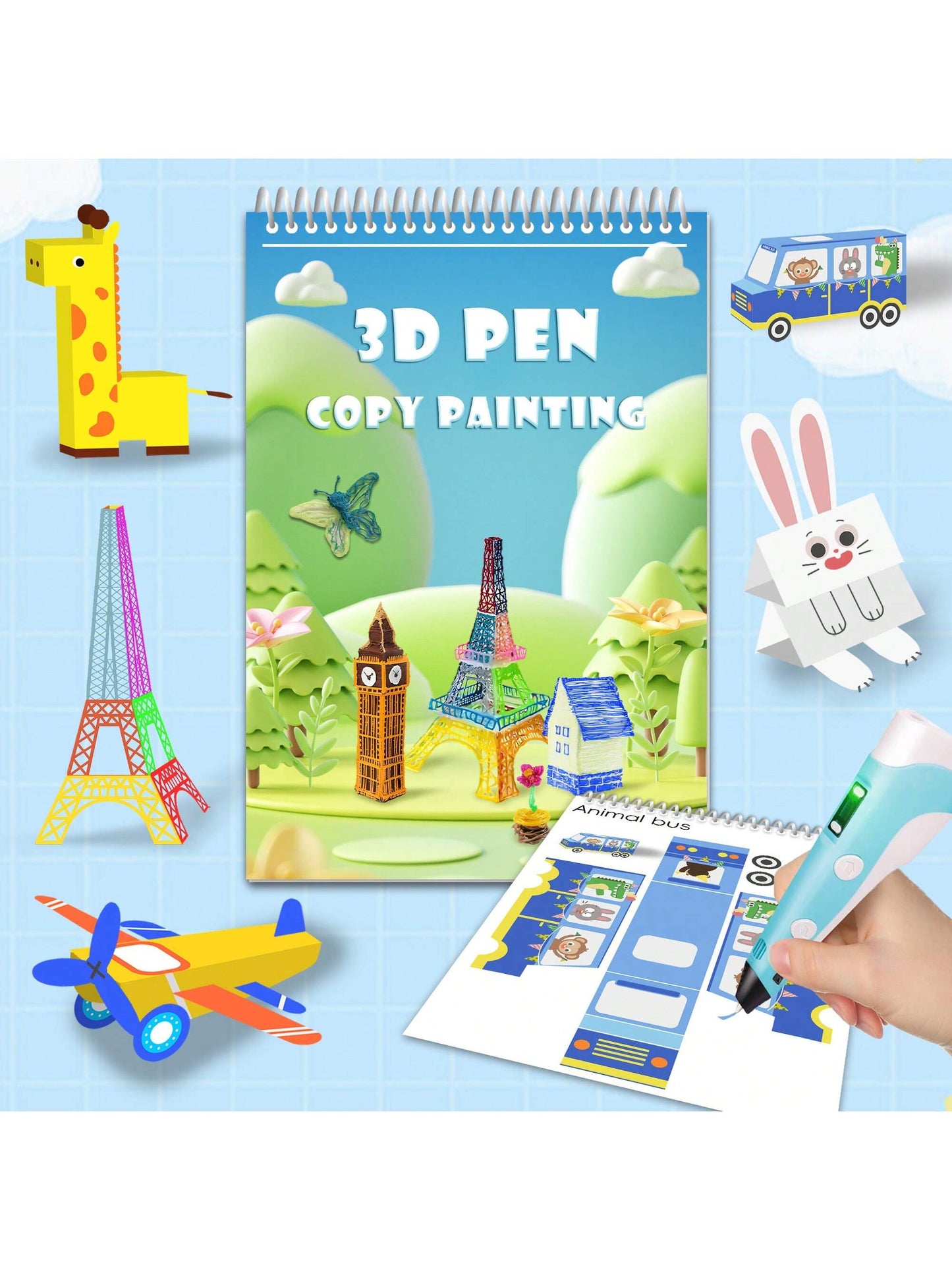 40 Patterns 3D Pen Copy Painting Book With Clear Plate Set - Reusable Colorful Paper Stencils For 3D Printer Drawing Molds - Ideal Christmas Gift For 3D Printing Enthusiasts