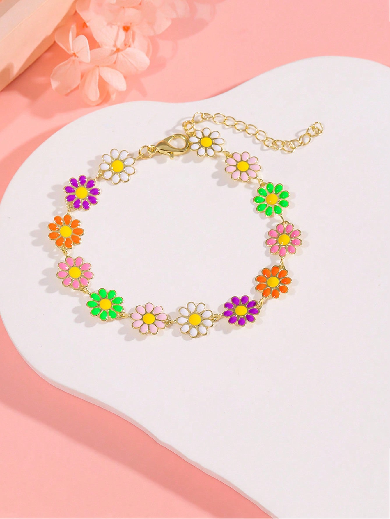 Delicate Daisy Flower Anklet Gift For Girls, Suitable For Beach Travel (Random Flower Color & Placement)