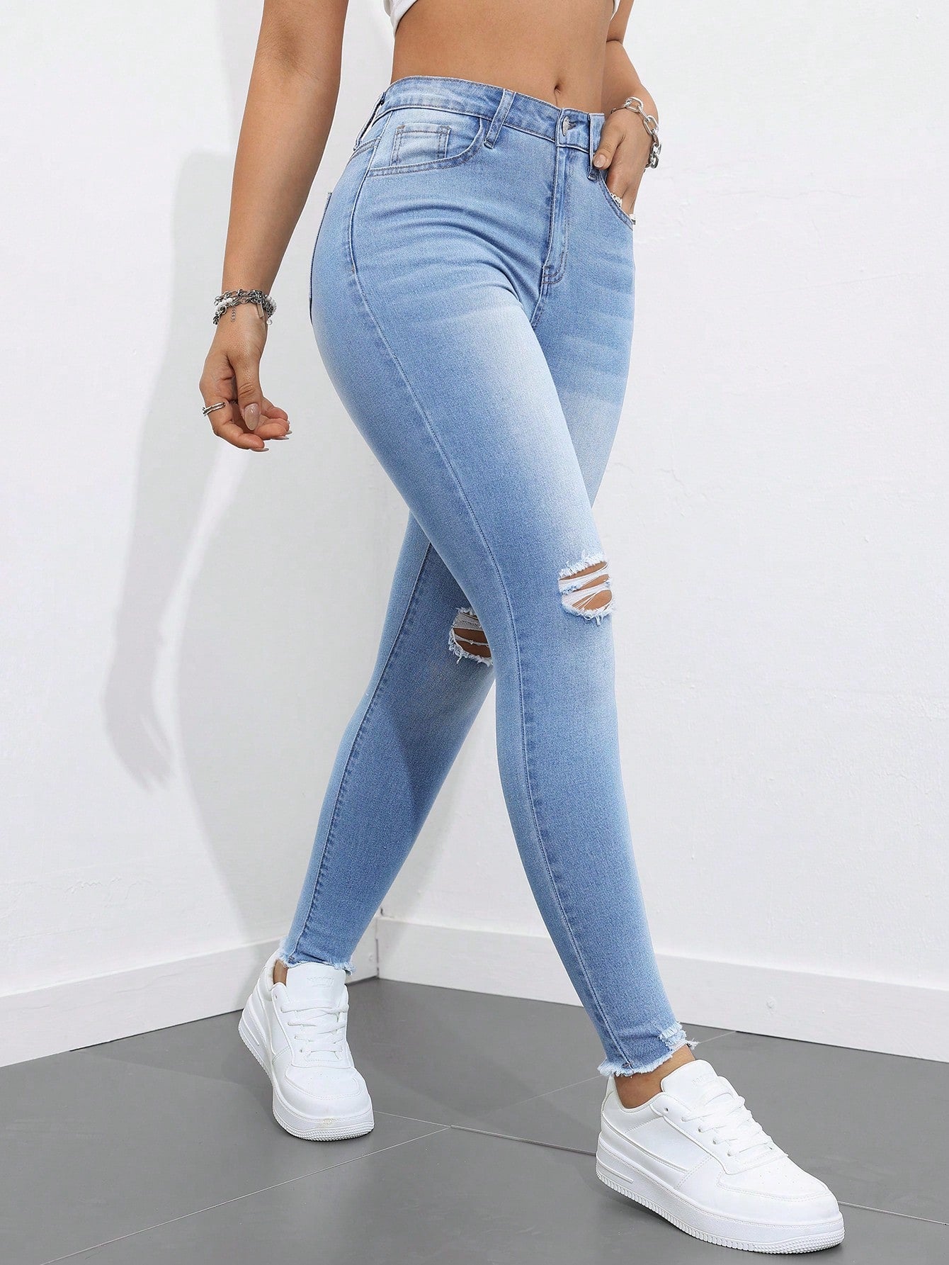 Ripped Raw Cut Skinny Jeans