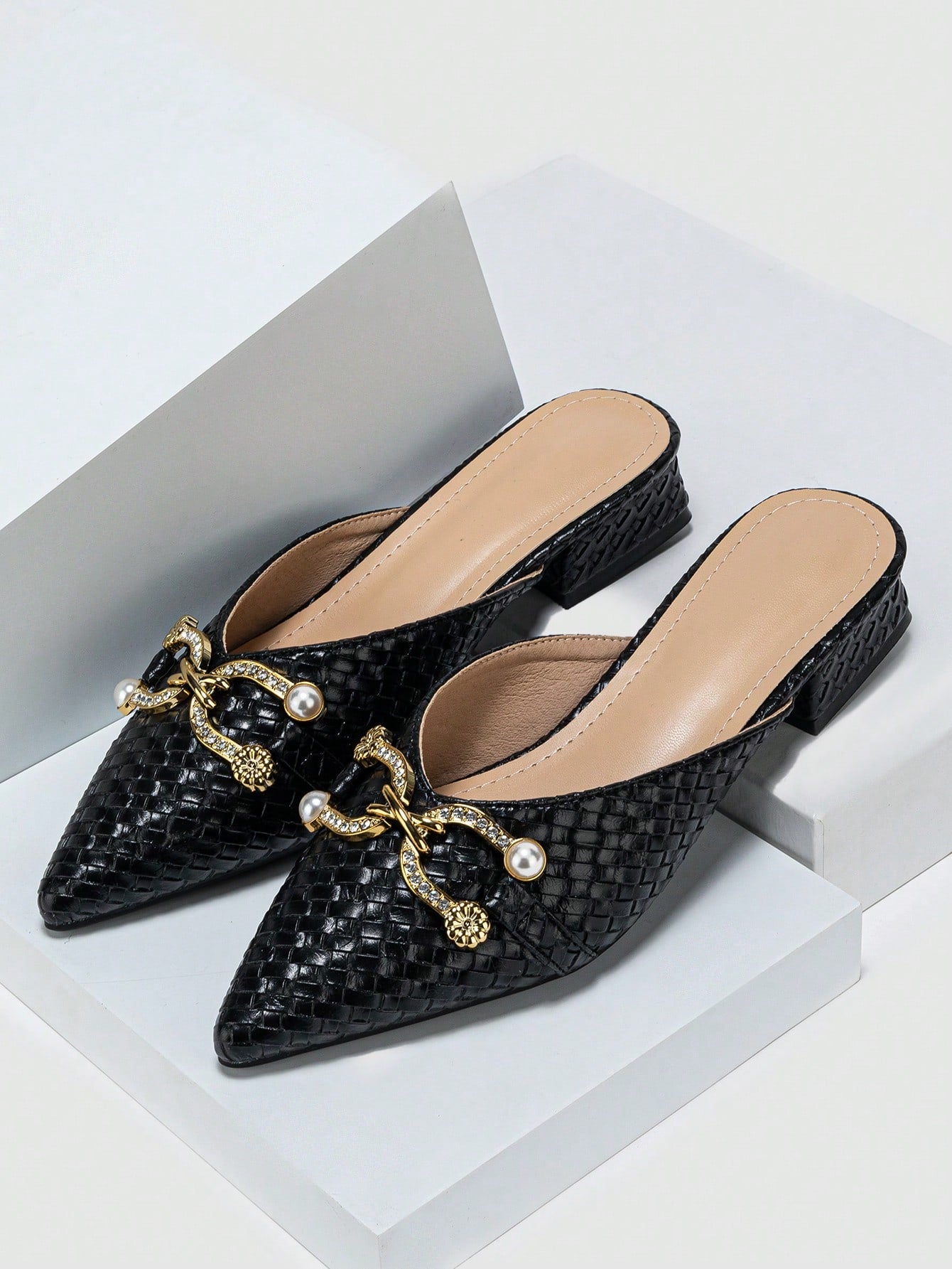 Elegant Apricot Flats For Women, Crocodile Embossed Metal Decor Point Toe Slingback Flats