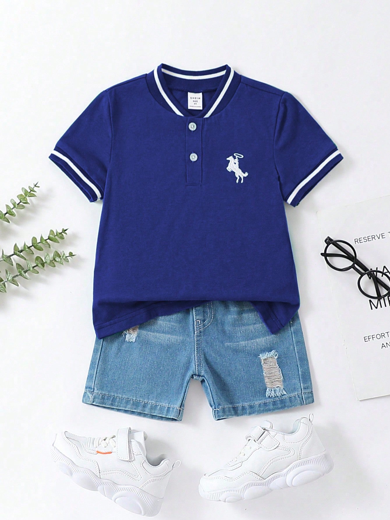 Casual Sports College Style Half-Open Chest Design Small Stand Collar Horse Embroidery Polo Shirt, All-Match And Comfortable, Suitable For School, Festivals And Gatherings, Spring And Summer