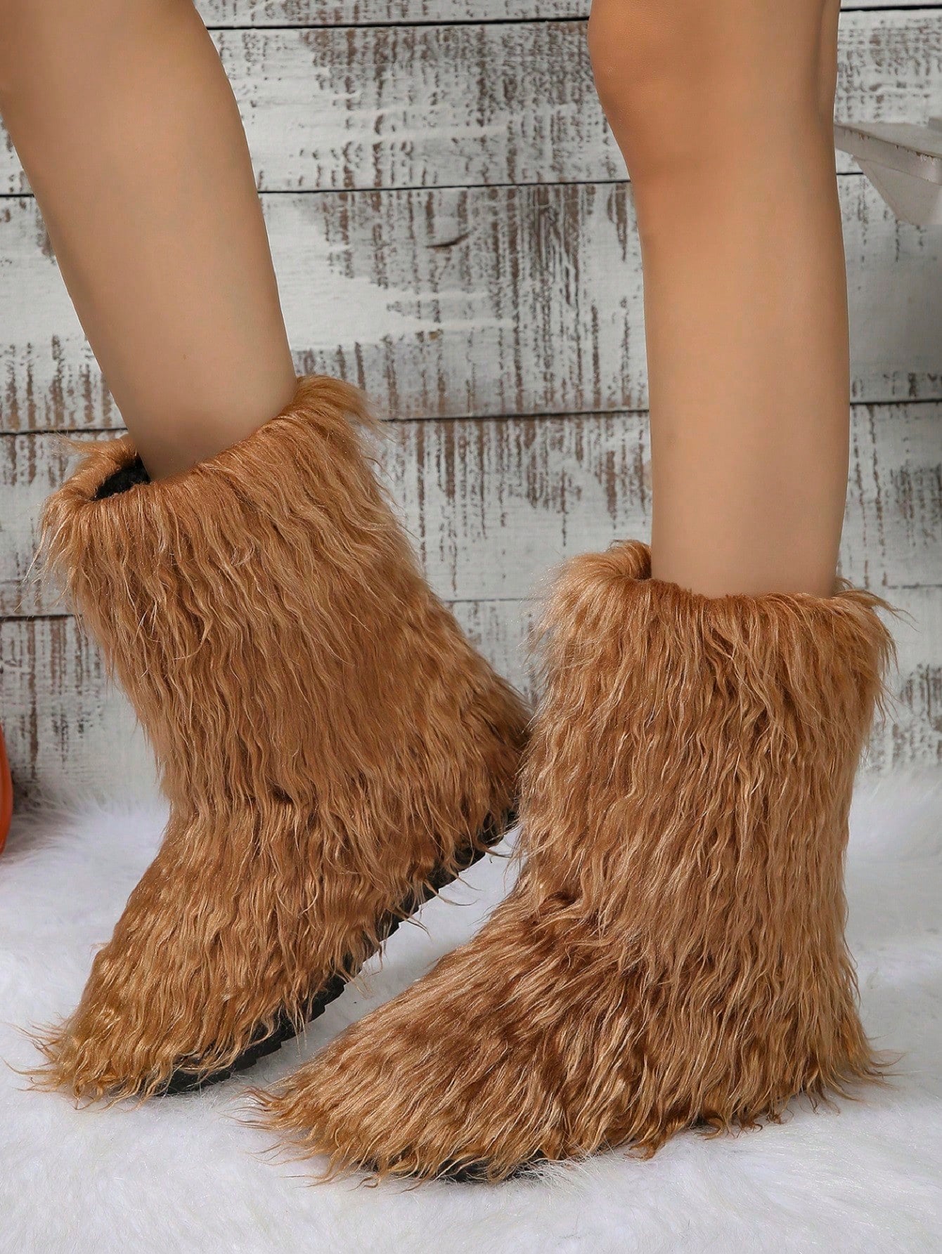 New Winter Women's Mid-Calf High Top Fur Boots, Unique And Trendy Design, Warm Snow Boots, Fashionable Furry Shoes