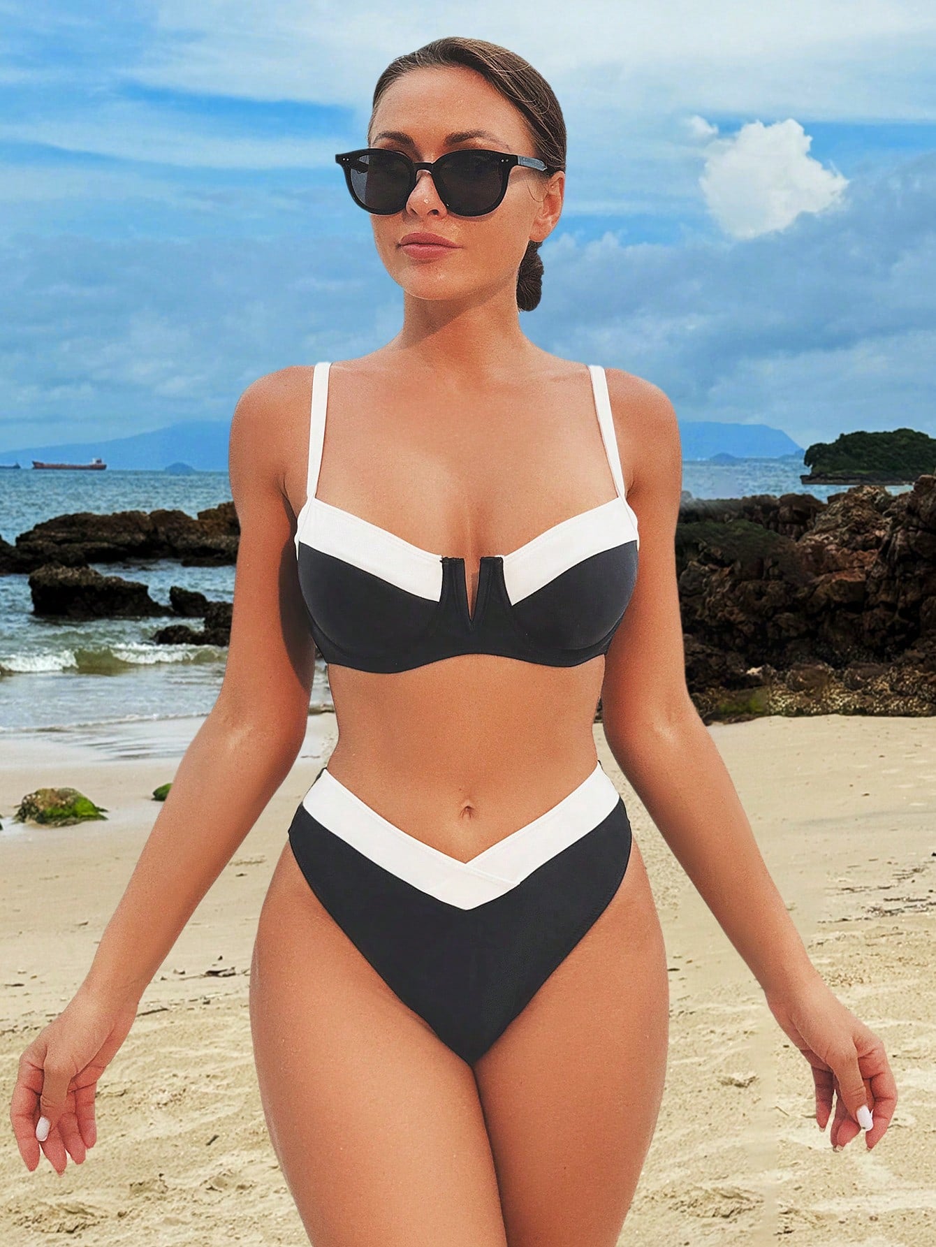 Swim Women's Summer Beach Color Block Sexy Bikini Set