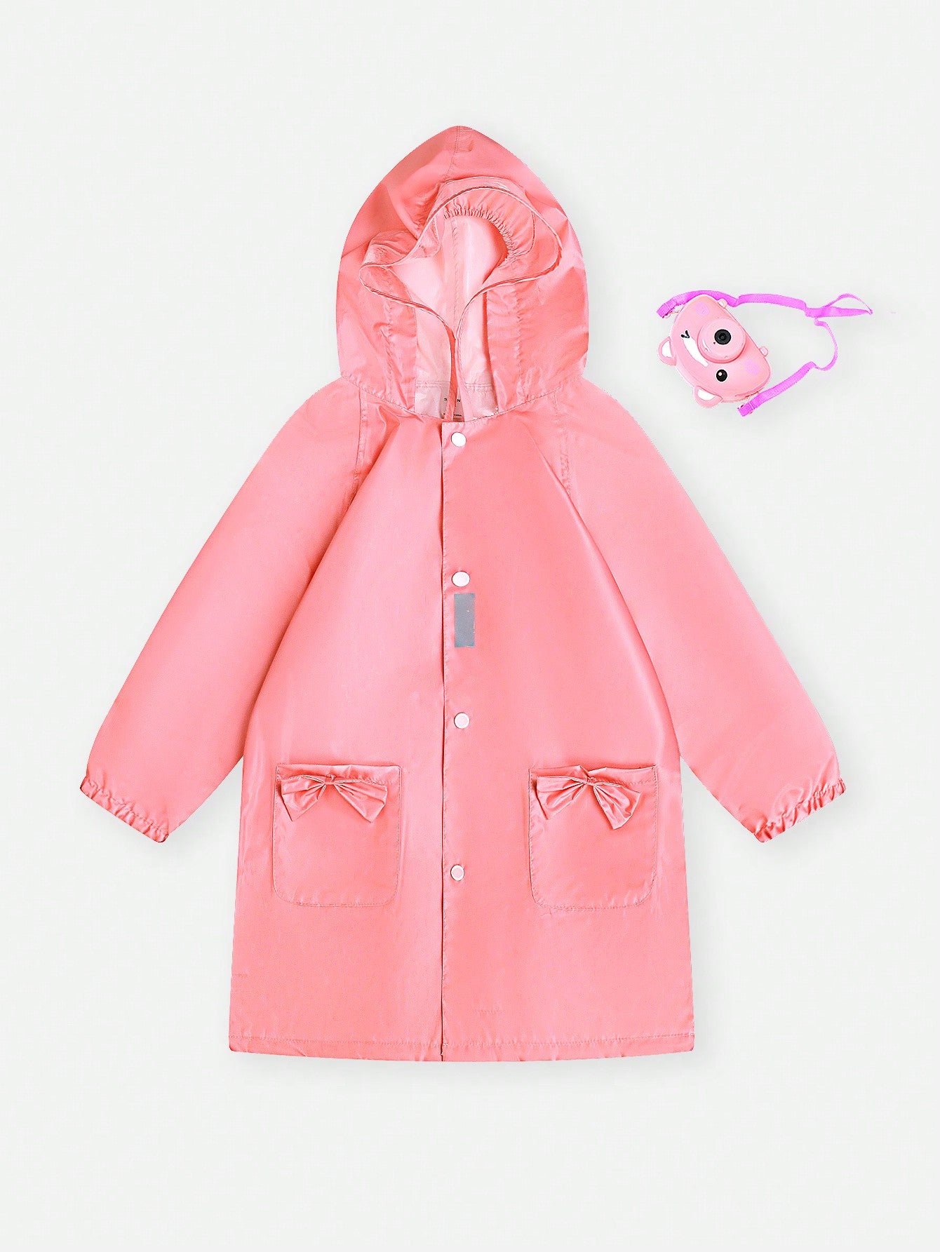 Girls' Pink Long Sleeve Hooded Raincoat