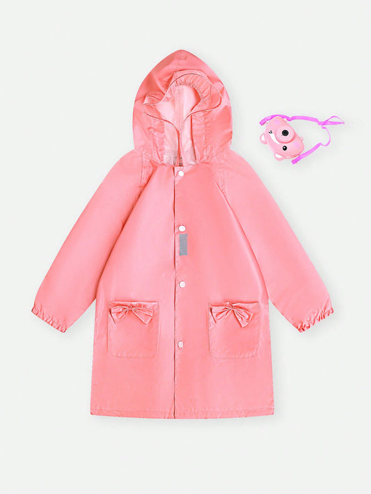 Girls' Pink Long Sleeve Hooded Raincoat