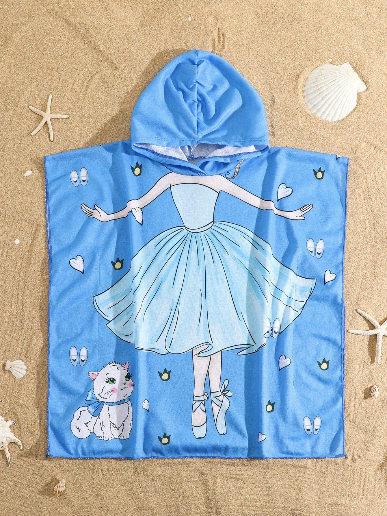 Young Girl Cartoon Graphic Hooded Cover Up Dress