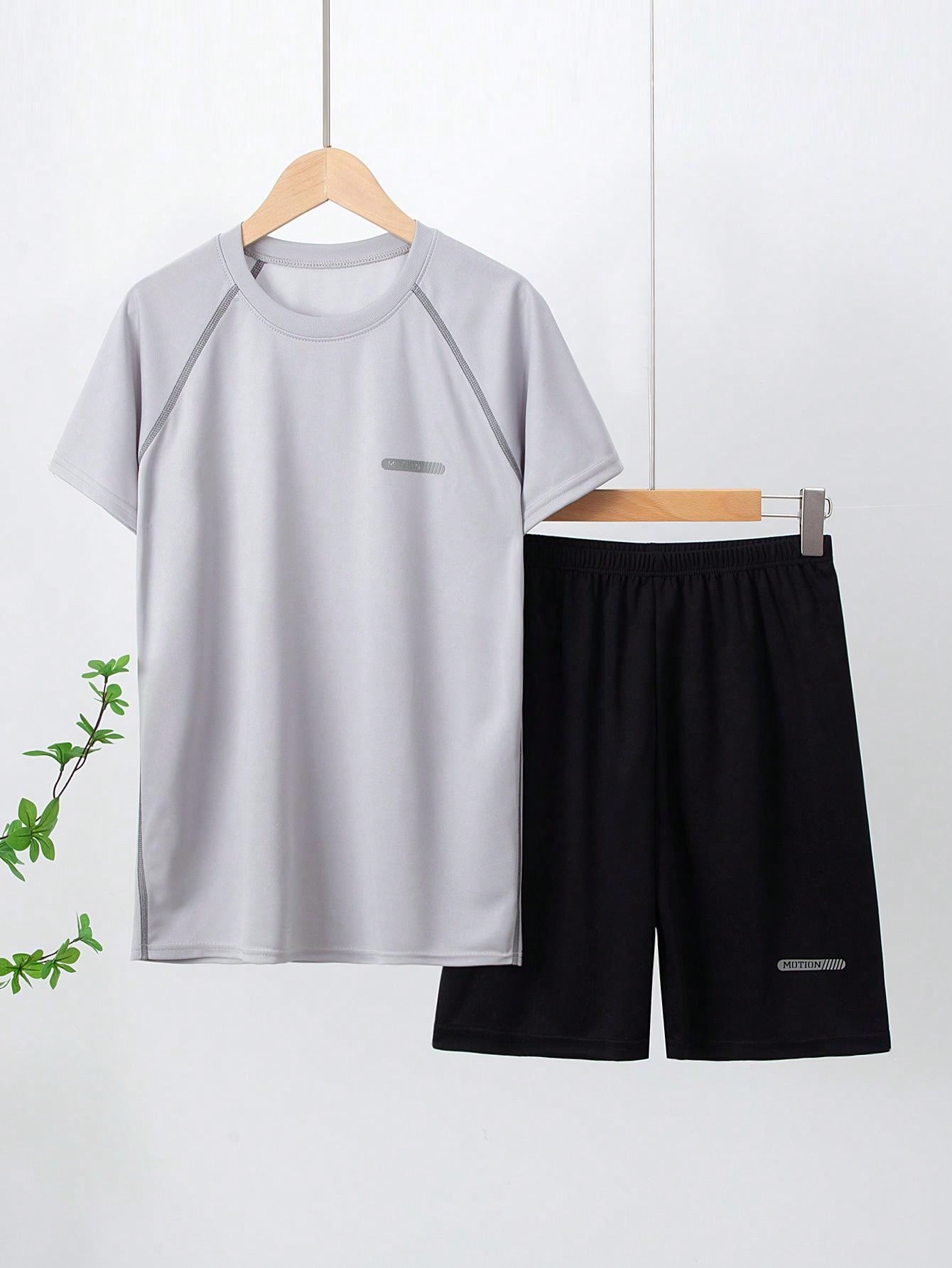 2pcs Teen Boys' Sports Set - Quick Dry Mesh Breathable Sweat-Wicking Short Sleeve Tee & Running Shorts Outfit