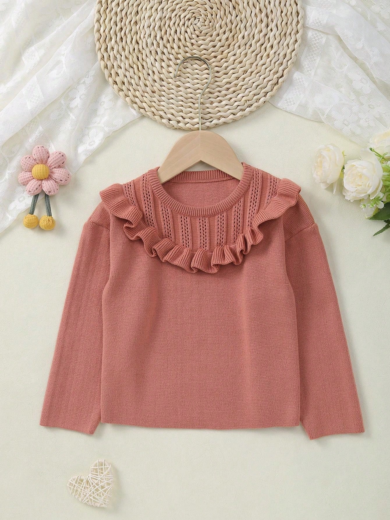 Girls Elegant Ruffle Knitted Sweater