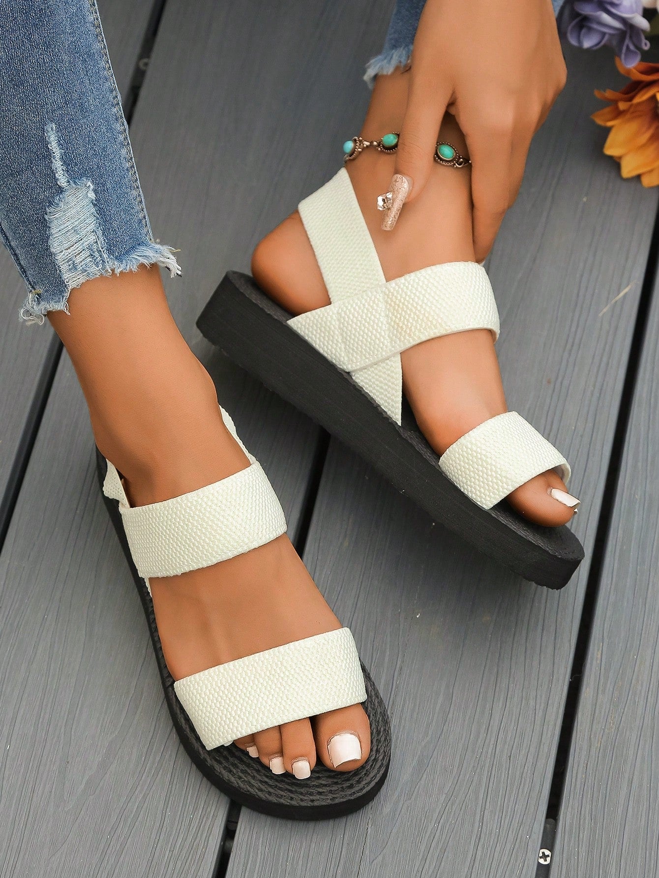 Women's Simple Woven Elastic Band Platform Wedge Sandals