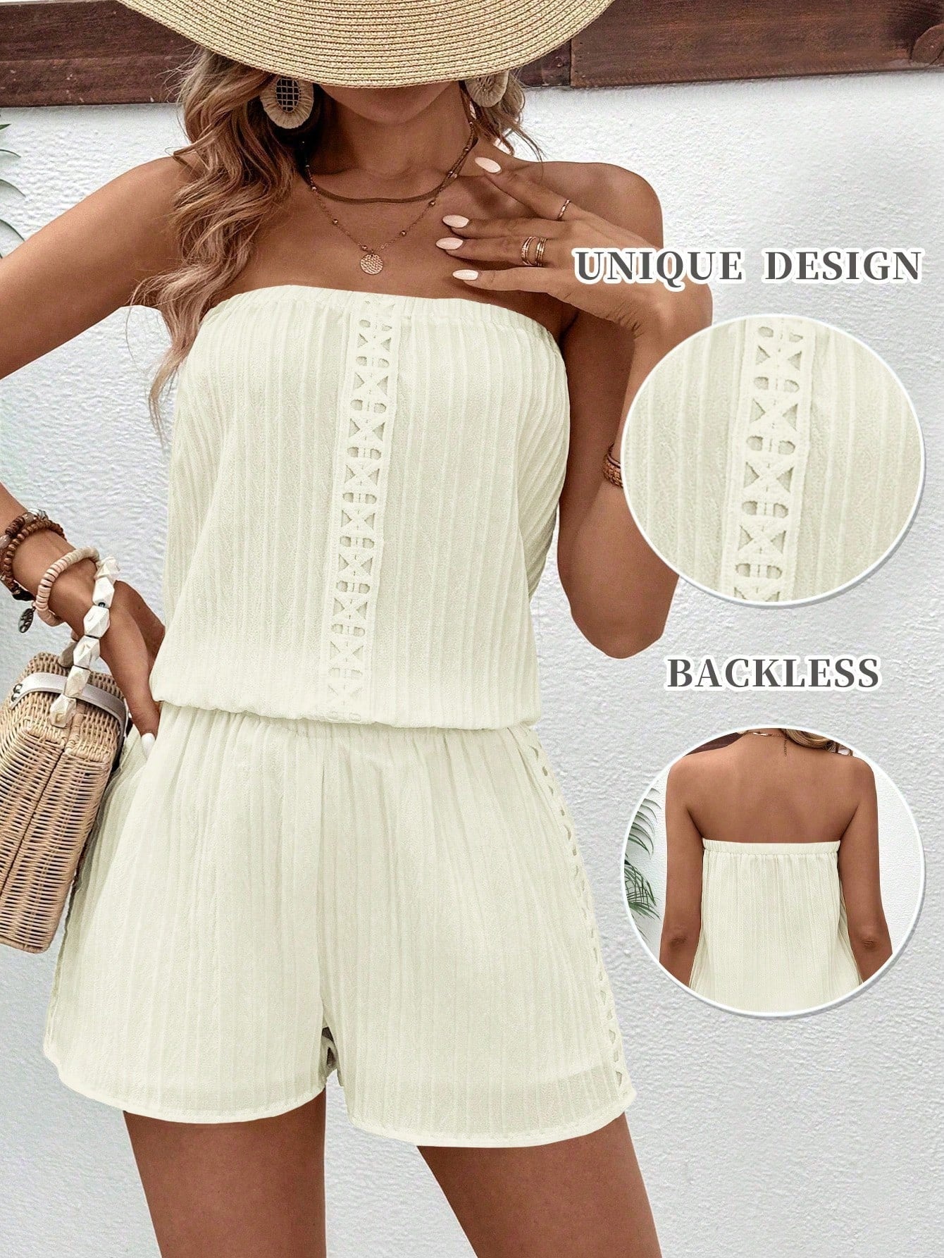Women Fashionable Solid Color Strapless Crop Top And Shorts Set