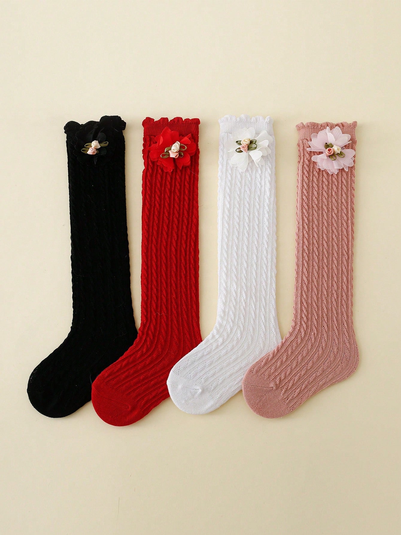 4pairs Children's Solid Color Bowknot Bubble Tube Socks Suitable For Daily Wear