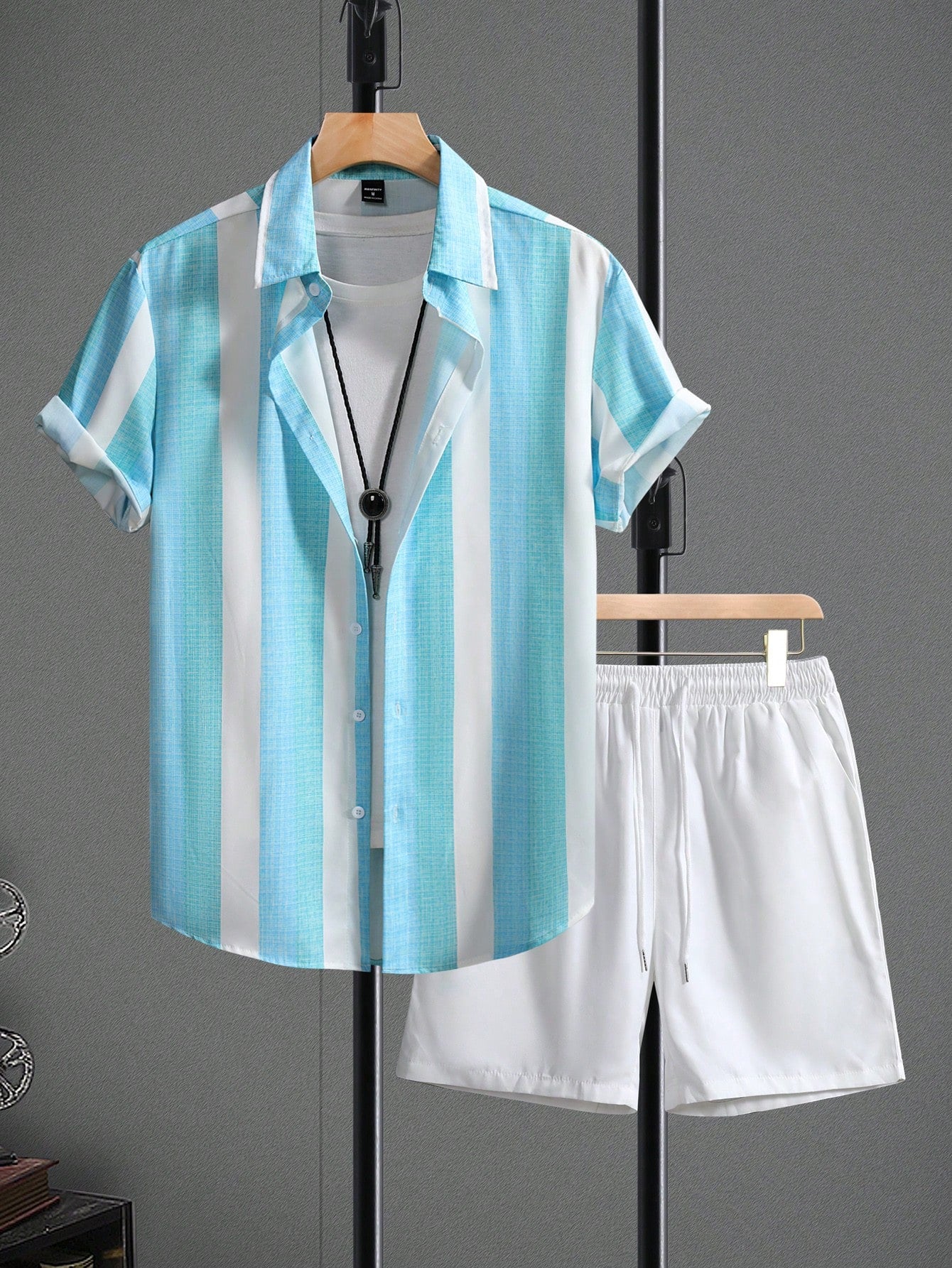 Men Striped Colorblock Shirt & Shorts