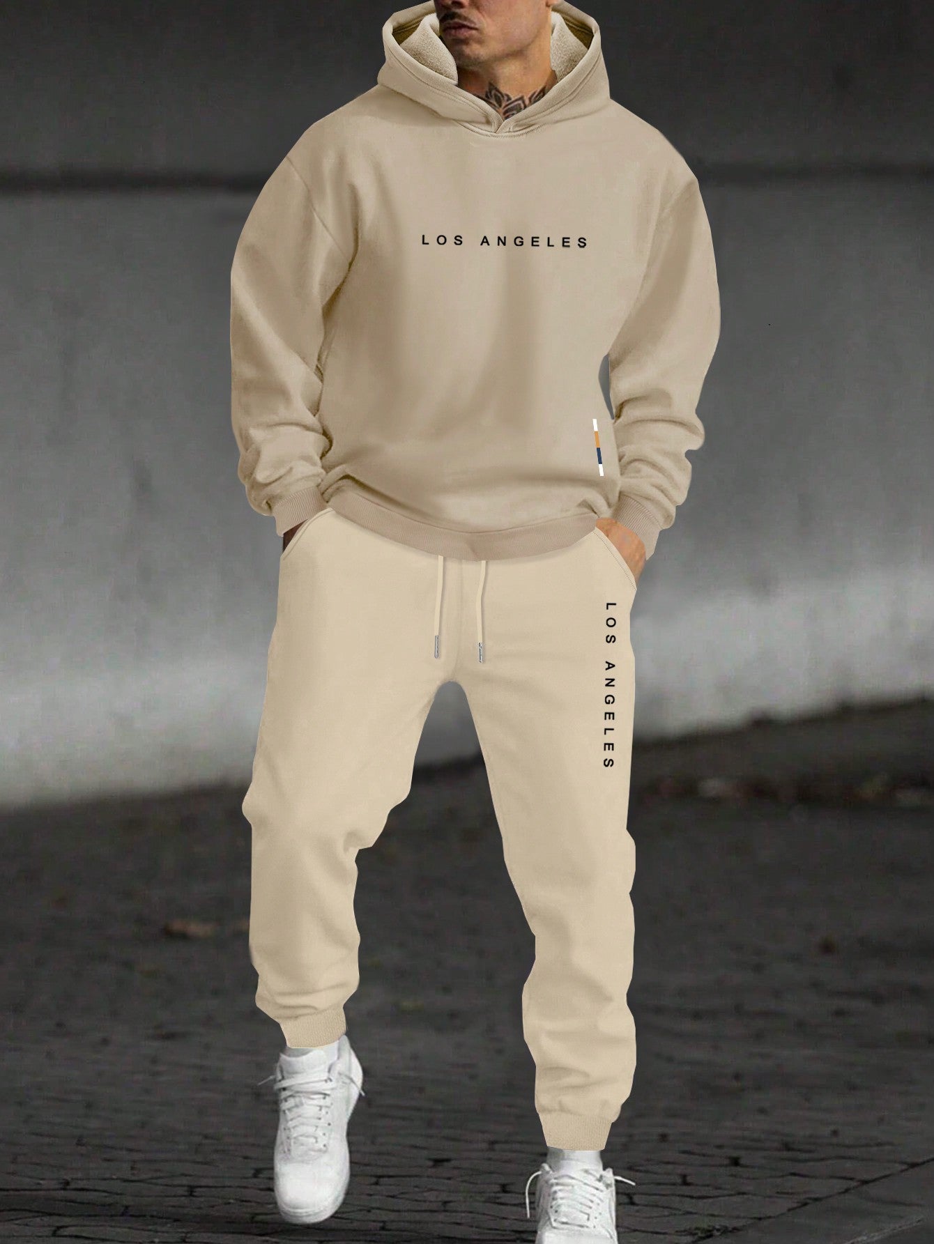 Men's Loose Letter Printed Hooded Sweatshirt & Sweatpants Two Piece Set