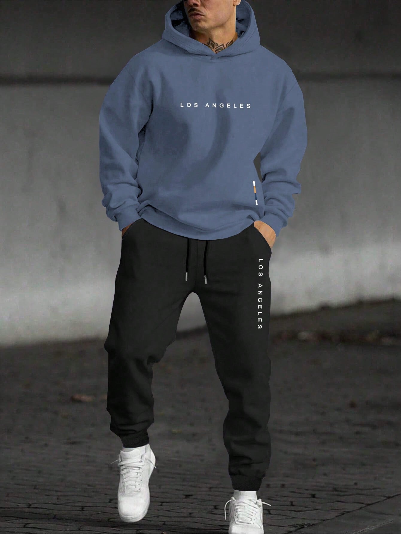 Men's Loose Letter Printed Hooded Sweatshirt & Sweatpants Two Piece Set