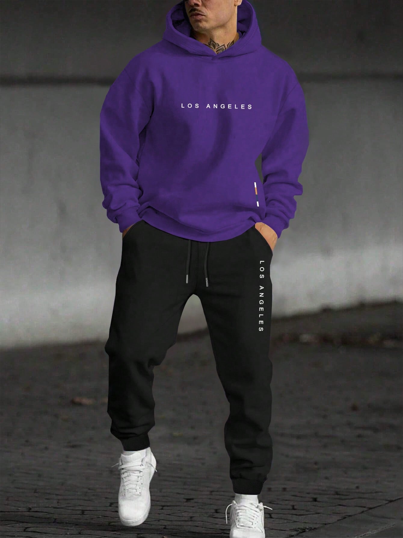 Men's Loose Fit Hoodie And Sweatpants Set With Letter Print