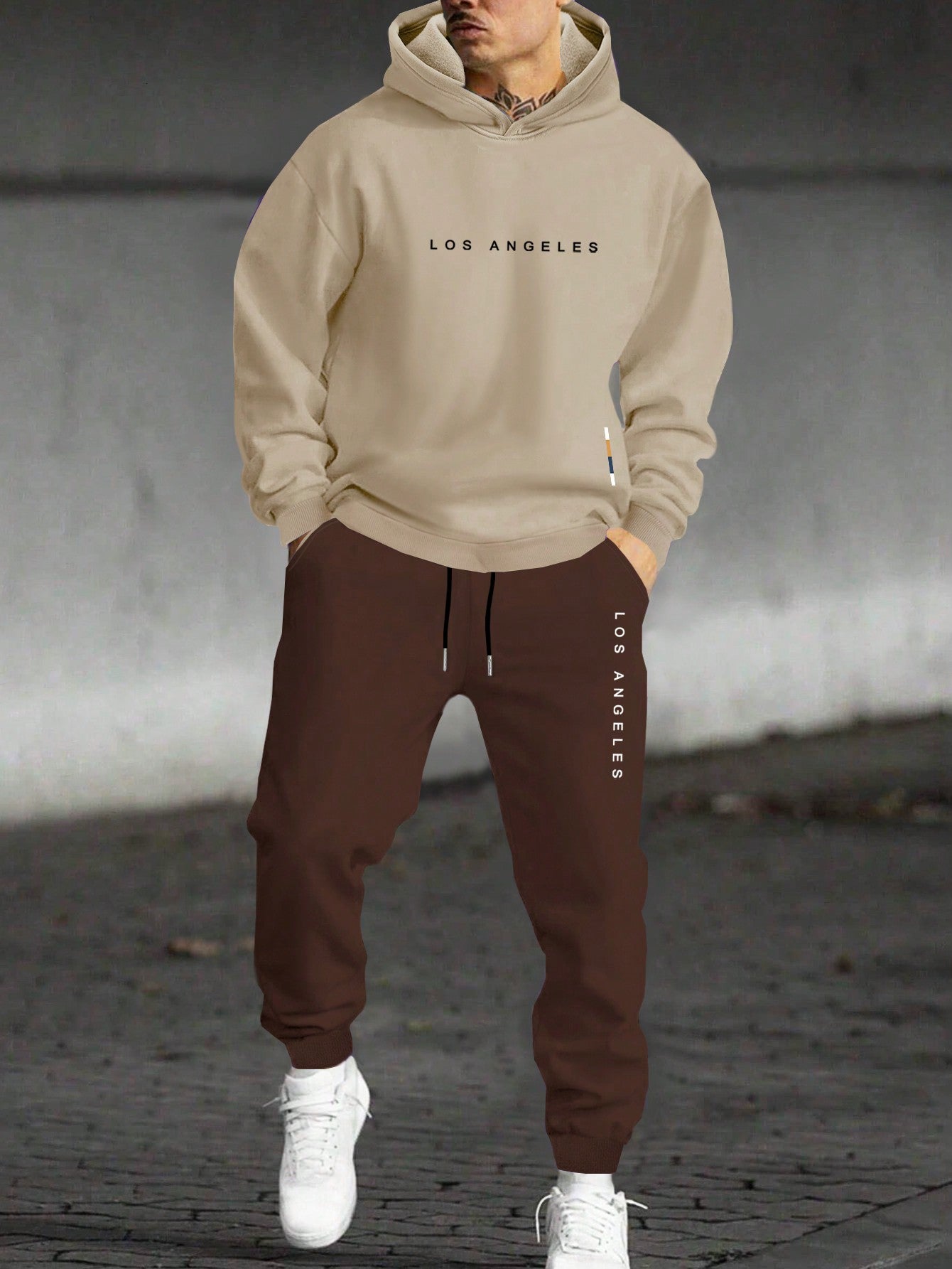 Men's Loose Letter Printed Hooded Sweatshirt & Sweatpants Two Piece Set