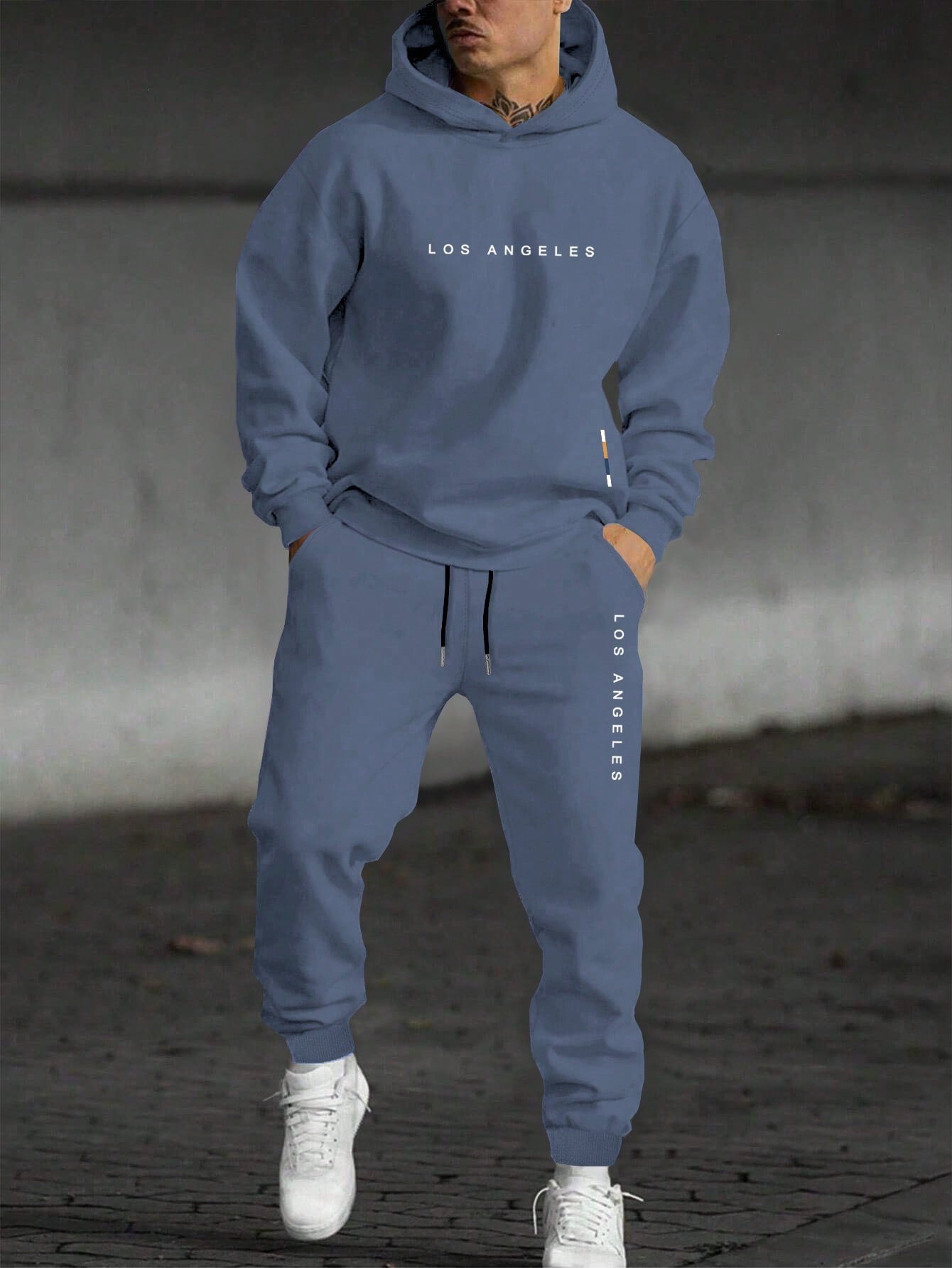 Men's Loose Fit Hoodie And Sweatpants Set With Letter Print