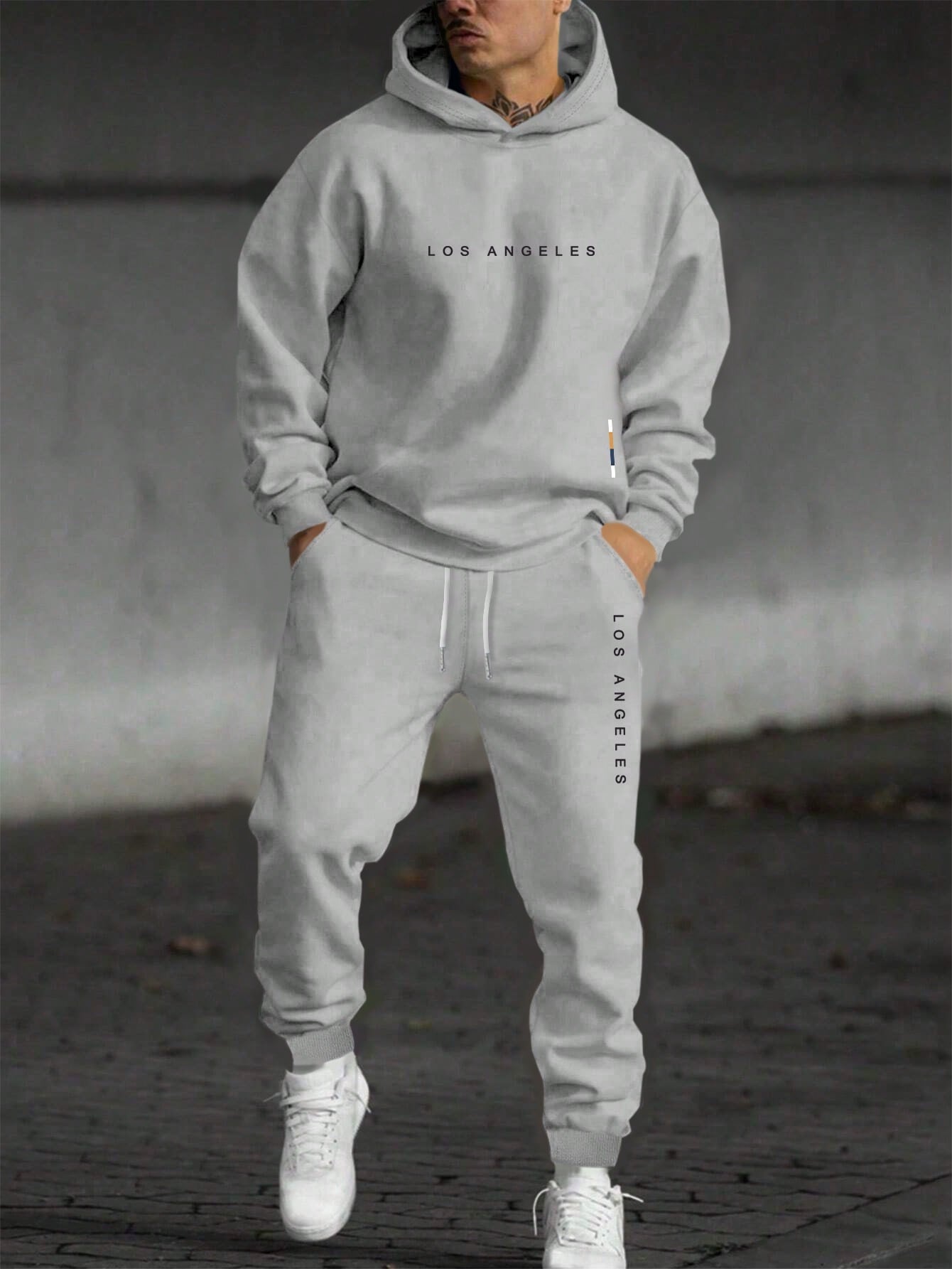 Men's Loose Letter Printed Hooded Sweatshirt & Sweatpants Two Piece Set