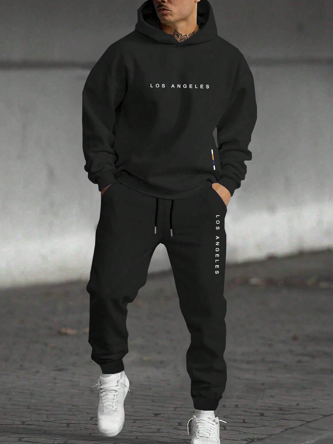 Men's Loose Letter Printed Hooded Sweatshirt & Sweatpants Two Piece Set