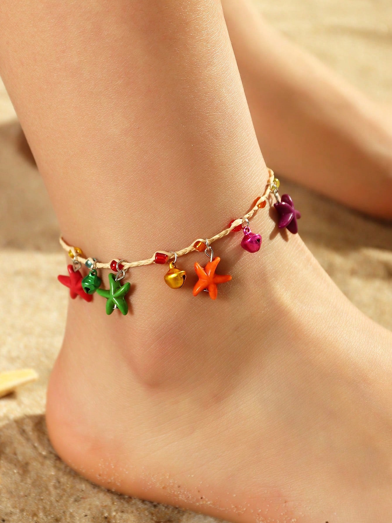 1pc Children's Colorful Starfish Bell Beaded Anklet