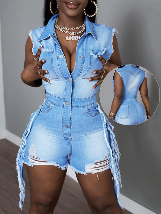 Women's Solid Color Simple Daily Sleeveless Denim Jumpsuit