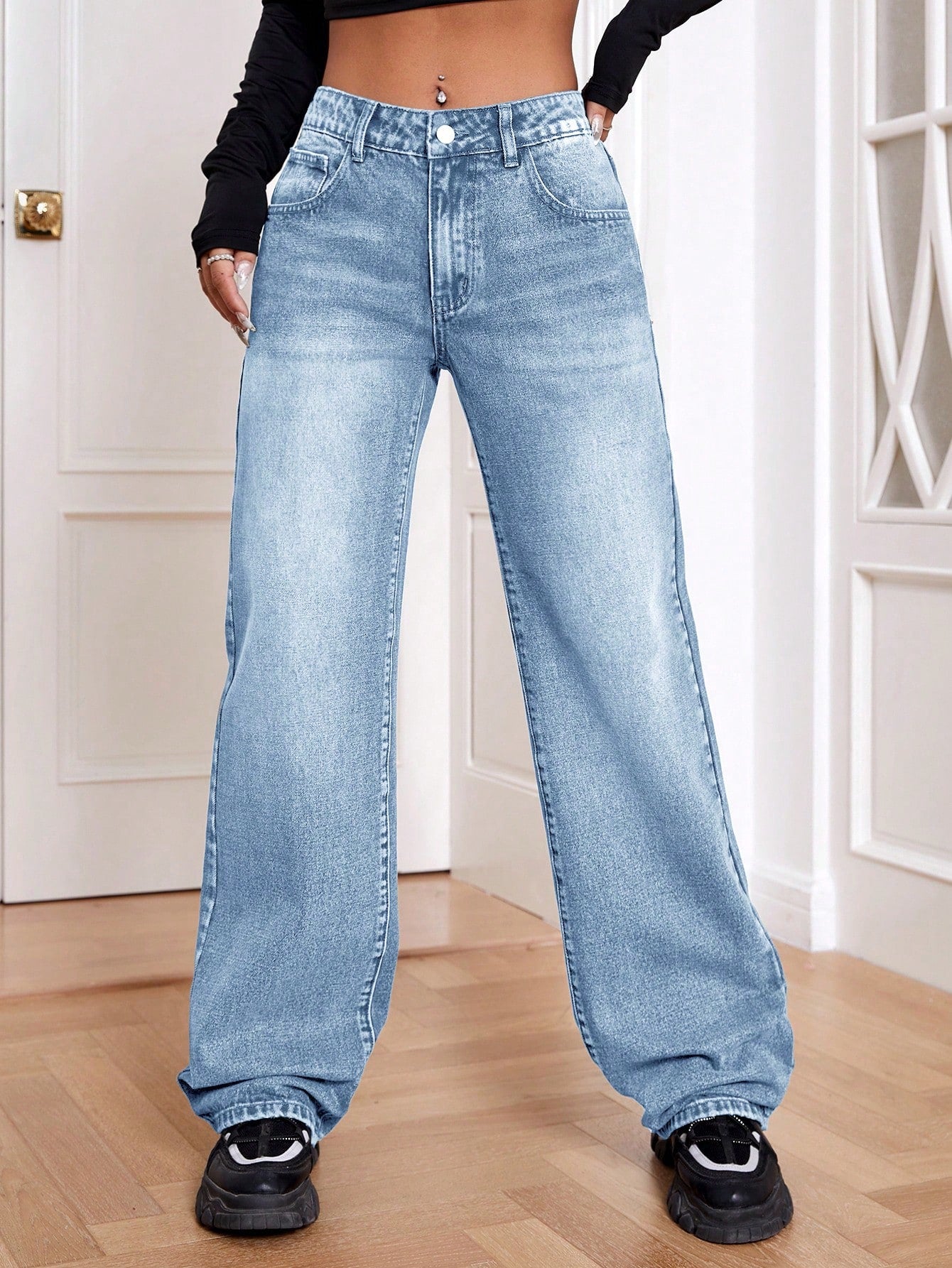 Slant Pocket Wide Leg Jeans Baggy Jeans