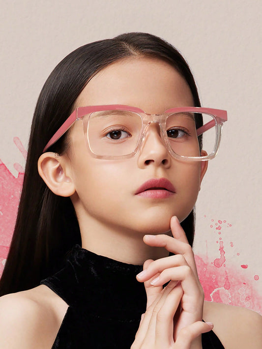 1 PC Girls 14-16Y Acrylic Clashing Color Square Frame Back To School Season Trendy Fashion Anti-Blue Light Glasses For Daily Reading Use