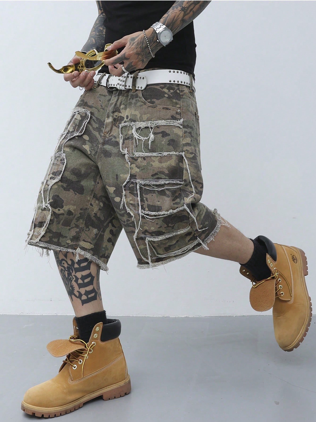 Men's Loose Fit All Over Printed Denim Shorts Baggy Camo Colorful Forest Green Going Out Designer Rapper