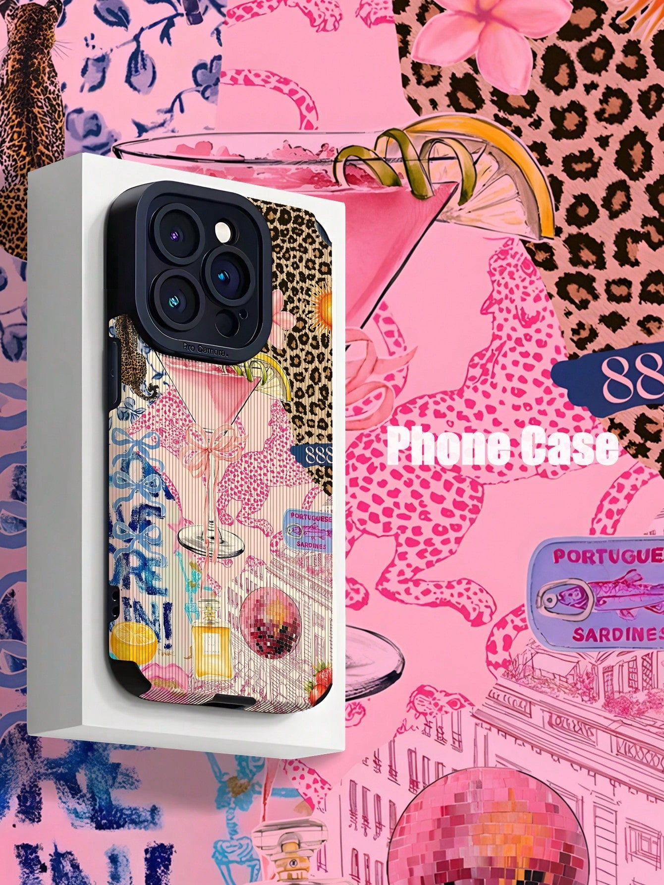 1pc Stylish Leopard Print & Splicing Pattern Faux Leather Soft 3D Shockproof Phone Case For IPhone And Samsung