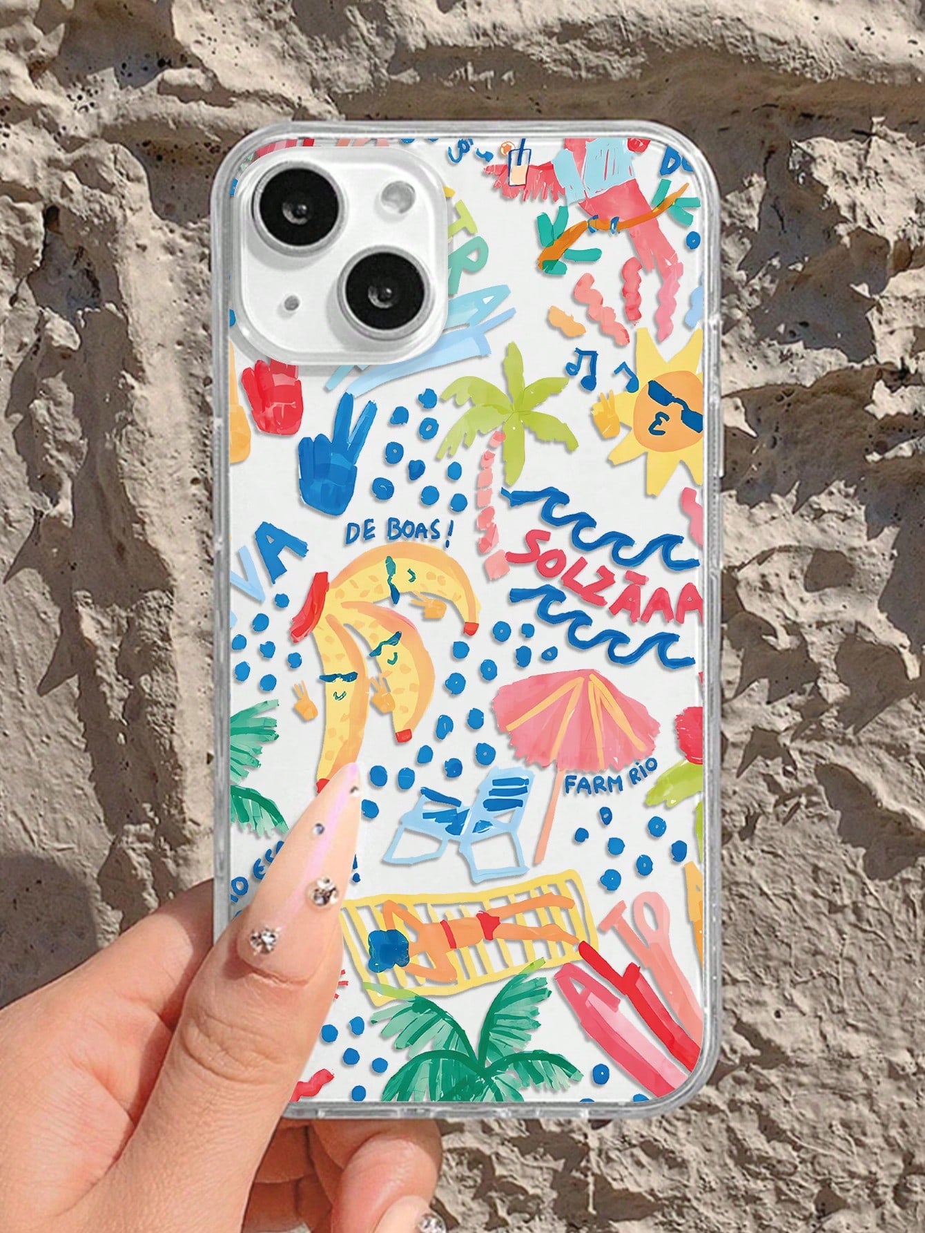 1pc Cute Cartoon Summer Beach Pattern Clear TPU Airbag Shockproof Phone Case For IPhone