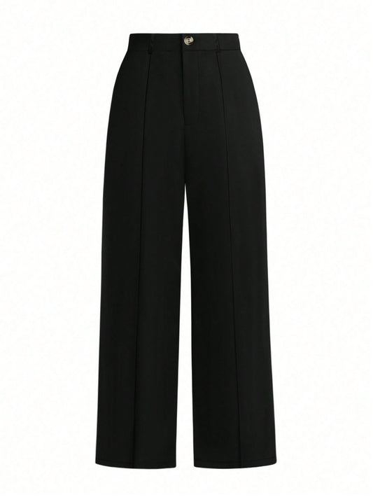 Plus Size Solid Color Straight Suit Pants