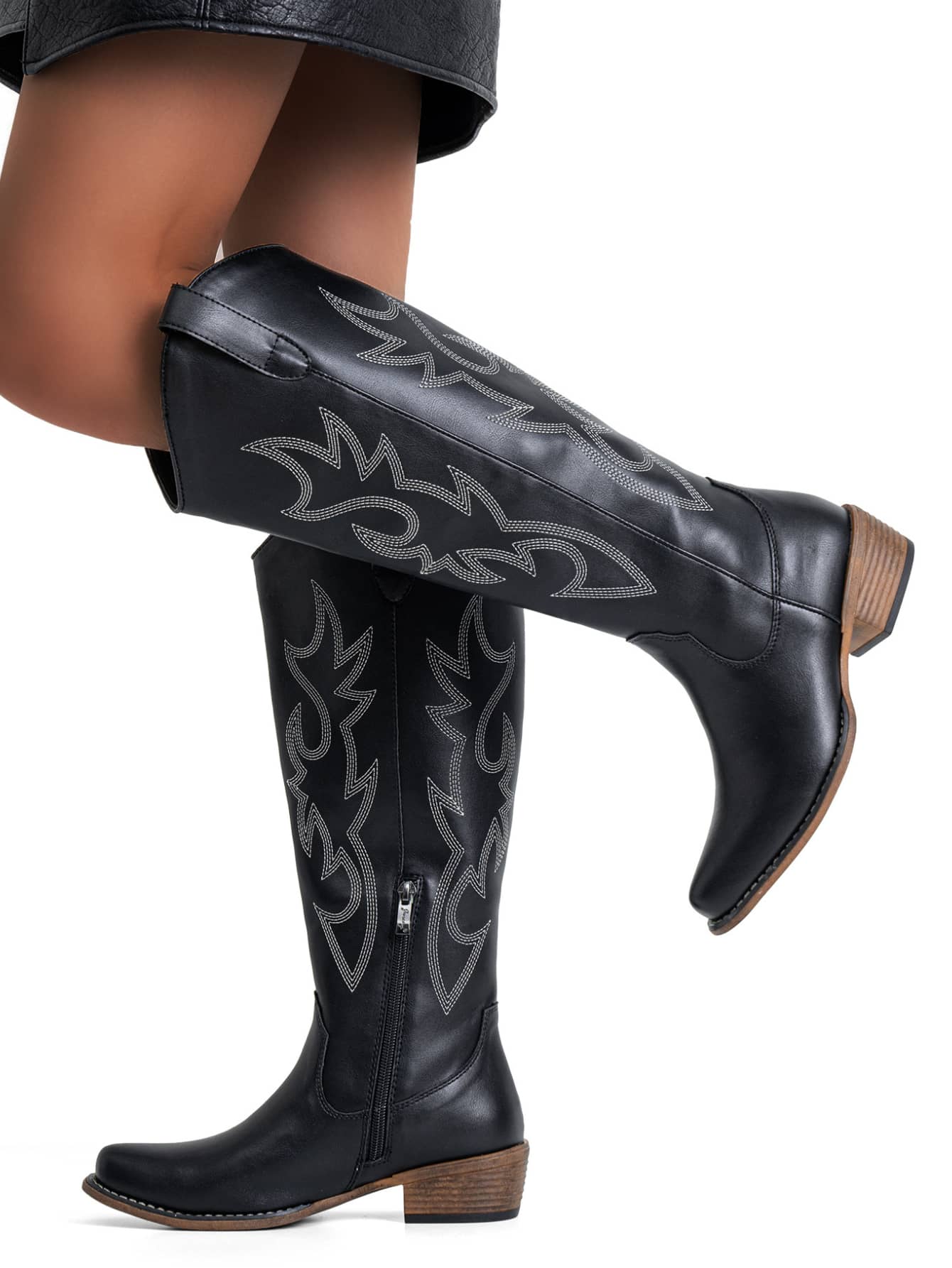 Comfyshoes Women's Embroided Cowboy Boots, Square Toe Knee High Western Boots