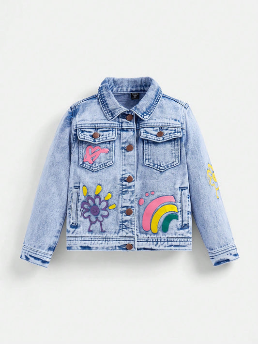 Streecool Kids Young Girls' Colored Printed Denim Jacket