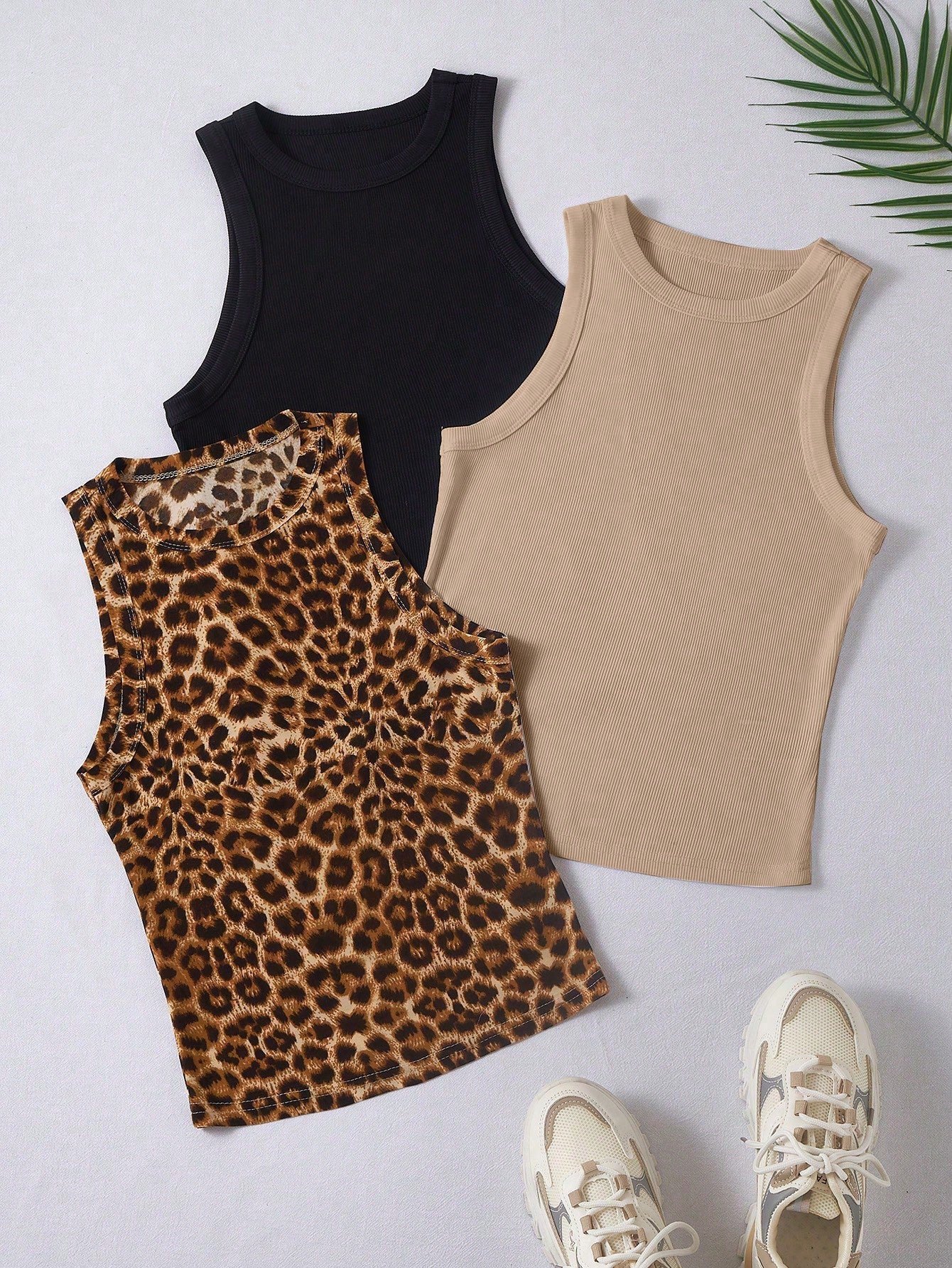 3pcs Ribbed Knit Tank Top