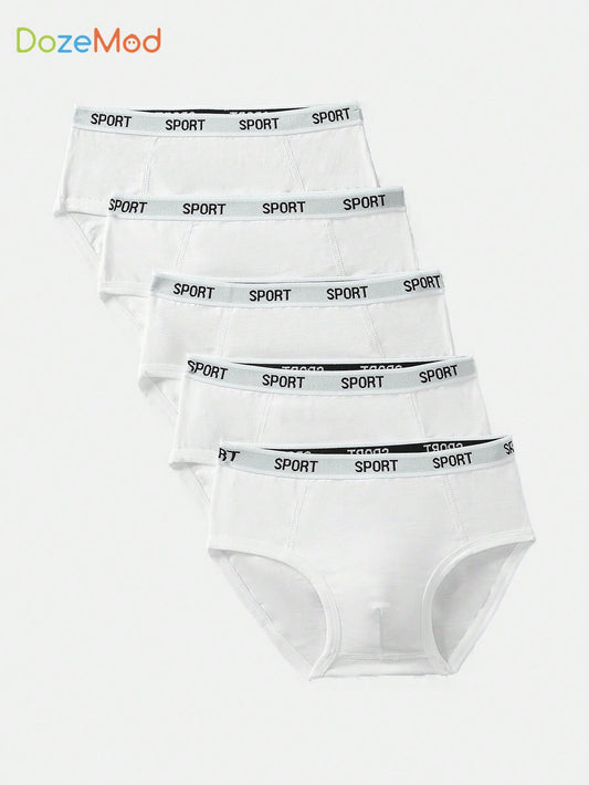 5pcs White Young Boy Letter Printed Comfortable Breathable Triangle Underwear