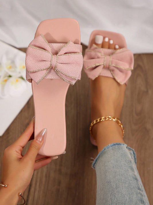 Bowknot Slipper Shoes For Women, Fashionable Beach Sandals With Non-Slip Sole And Bowknot Decoration