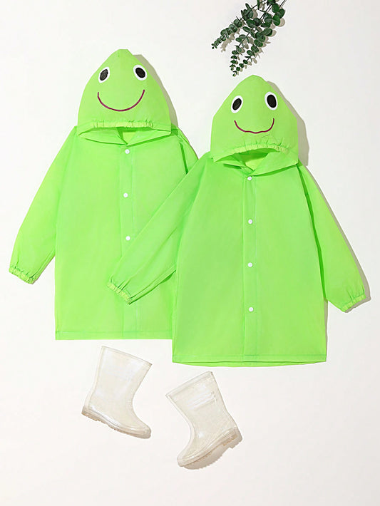 Kids' Frog Hat With Printed Outdoor Waterproof Raincoat For Hiking, Outdoor Play And Going To School