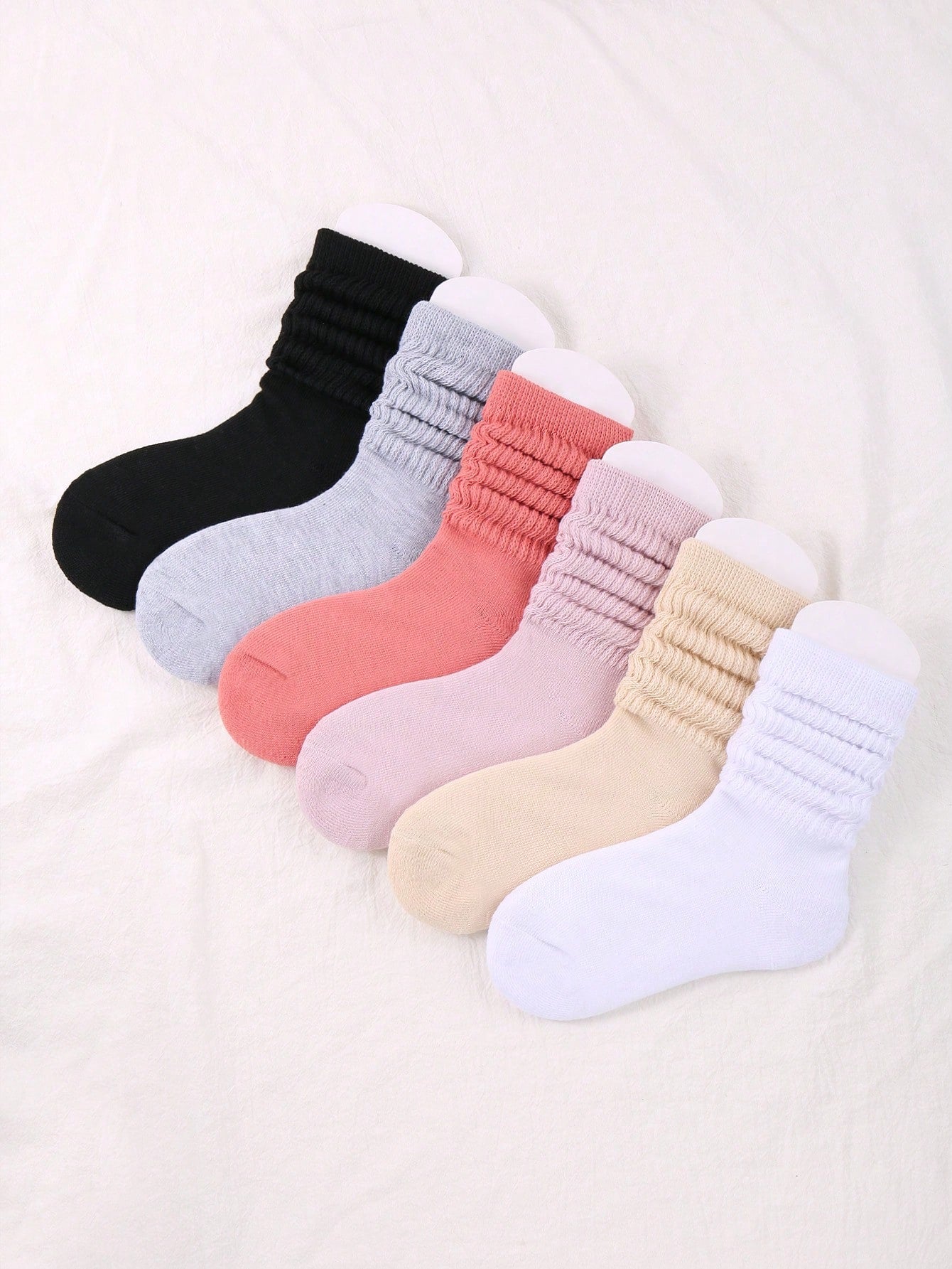 6pairs Children's Random Color Fashionable Bubble Pile Socks, Comfortable, Breathable, Classic, European Style, Knee-High, Casual Scrunch Socks