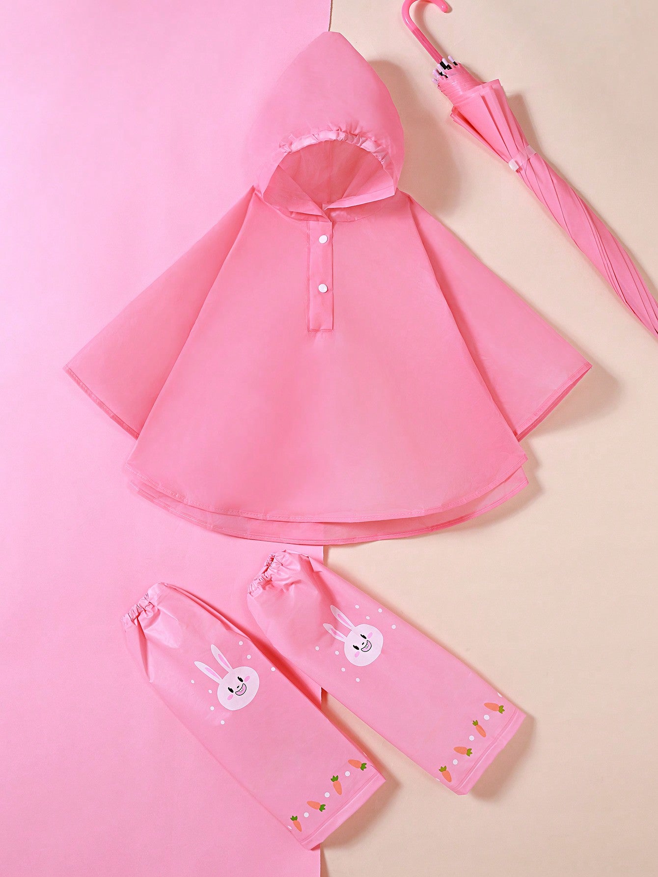 Kids Girls' Pink Waterproof Raincoat Cape With Foot Strap, Ideal For Outdoor Activities, Hiking, School