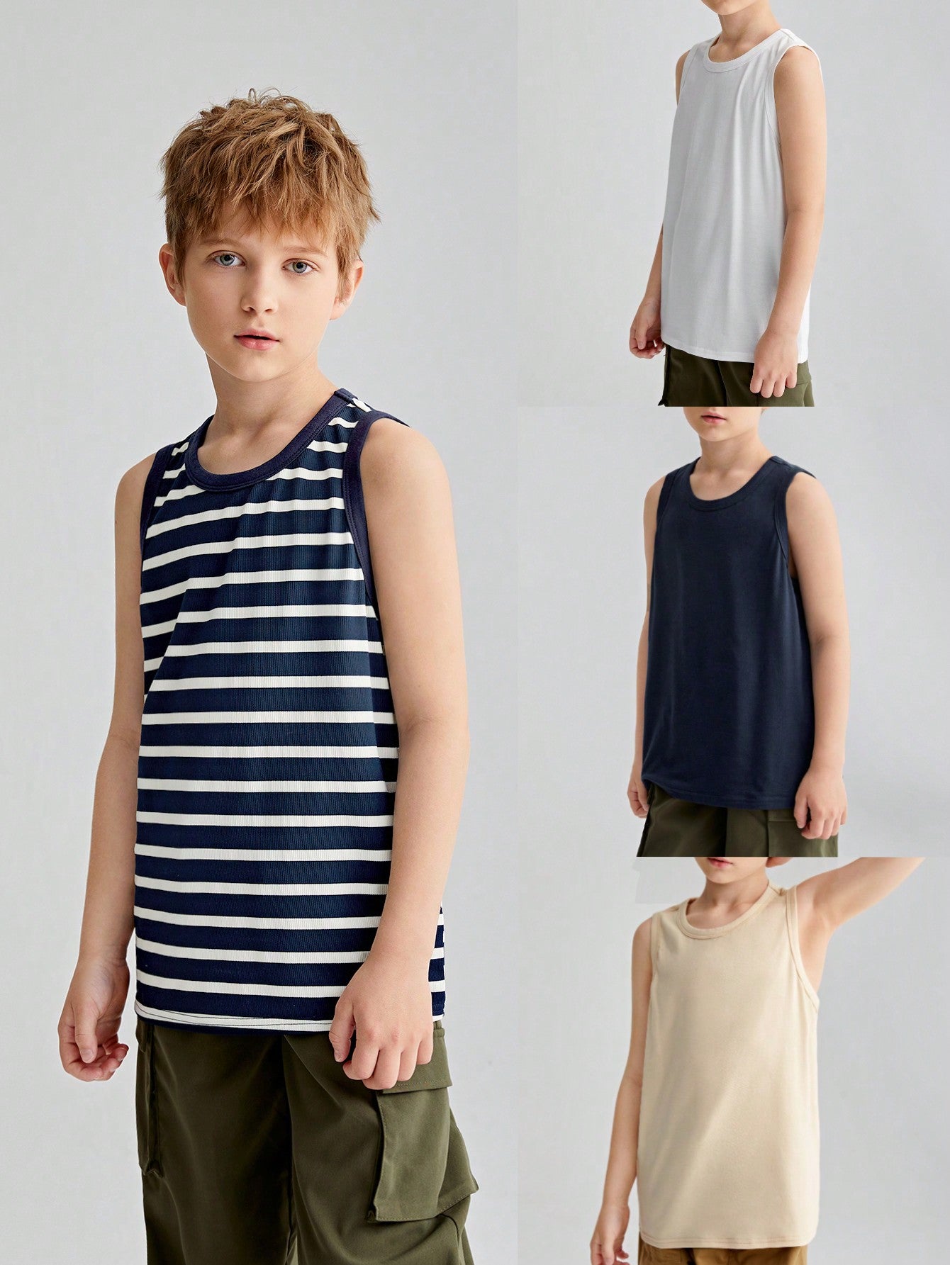 4pcs Loose Comfortable Knitted Vest Set For Tween Boys