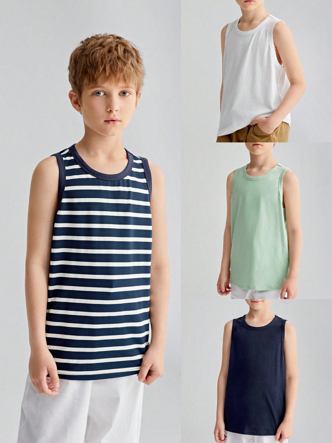 4pcs Loose Comfortable Knitted Vest Set For Tween Boys