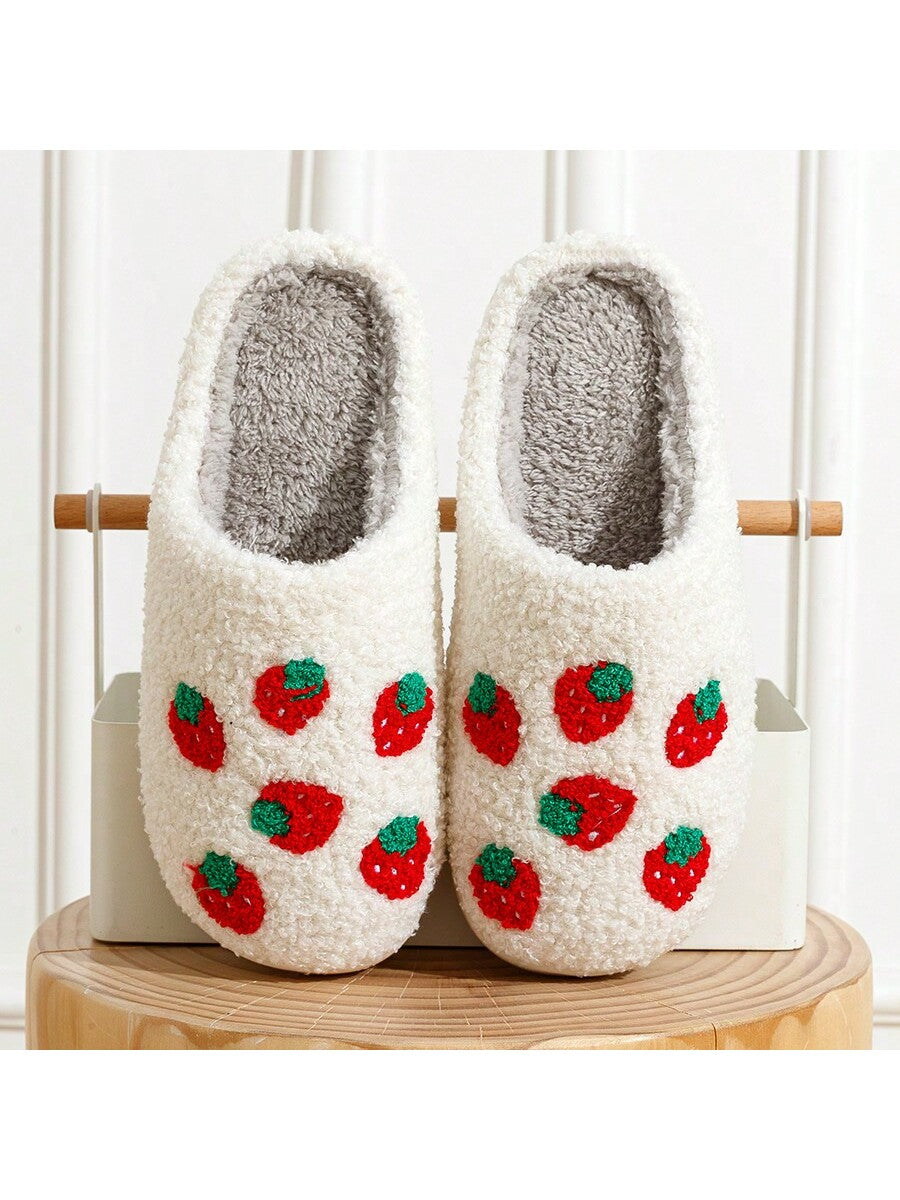 Women's Cute Car & Strawberry Non-Slip Casual Winter Slippers, New Home Wear