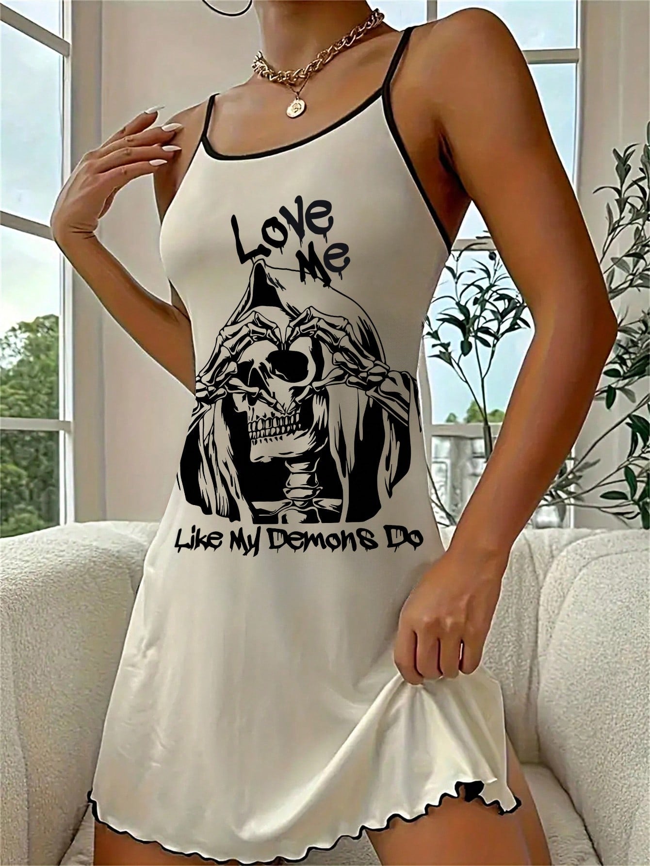 Women's Skull Printed Letter Printed Tank Dress