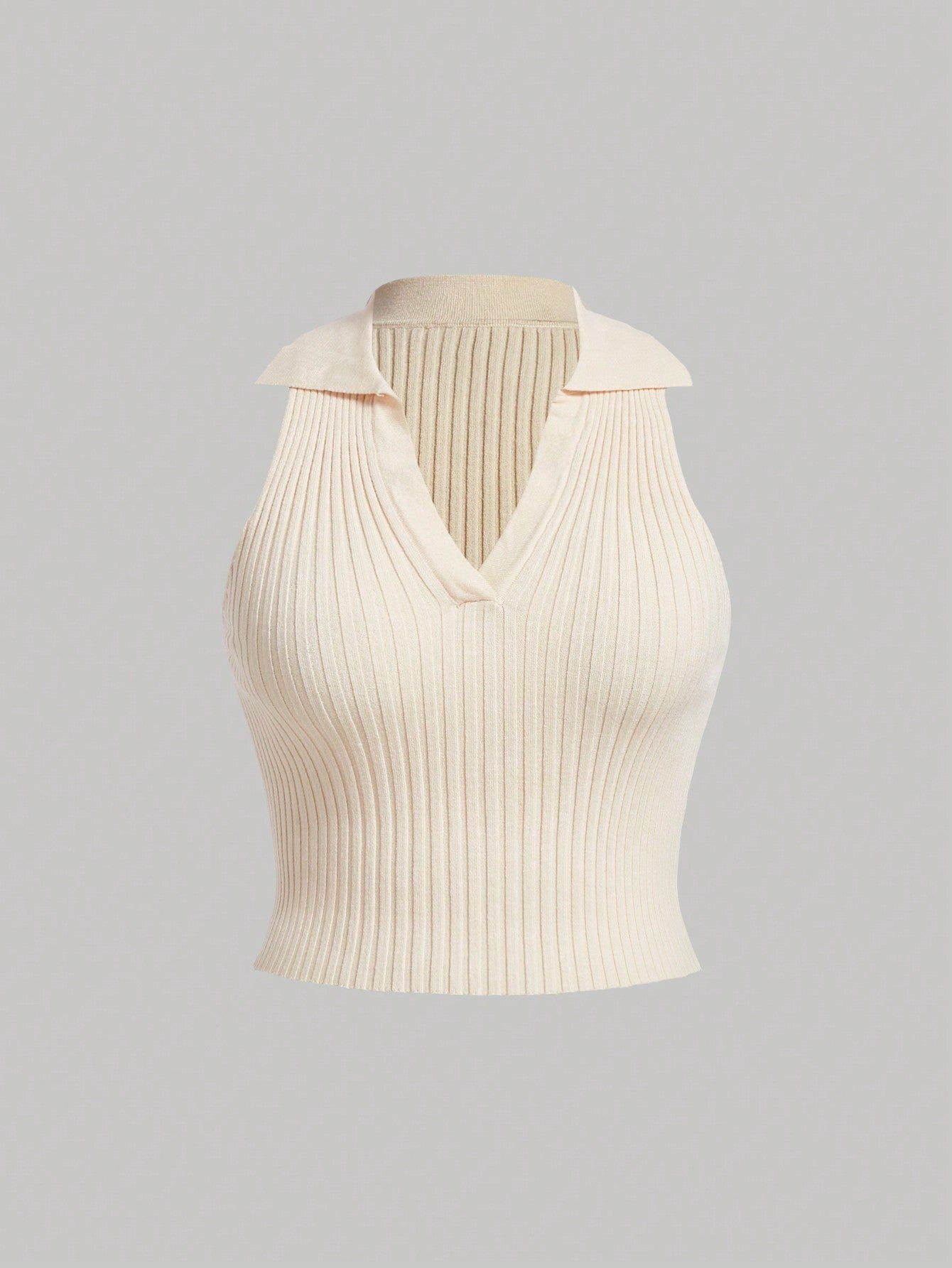 Plus Size Knitted Sleeveless Polo Top