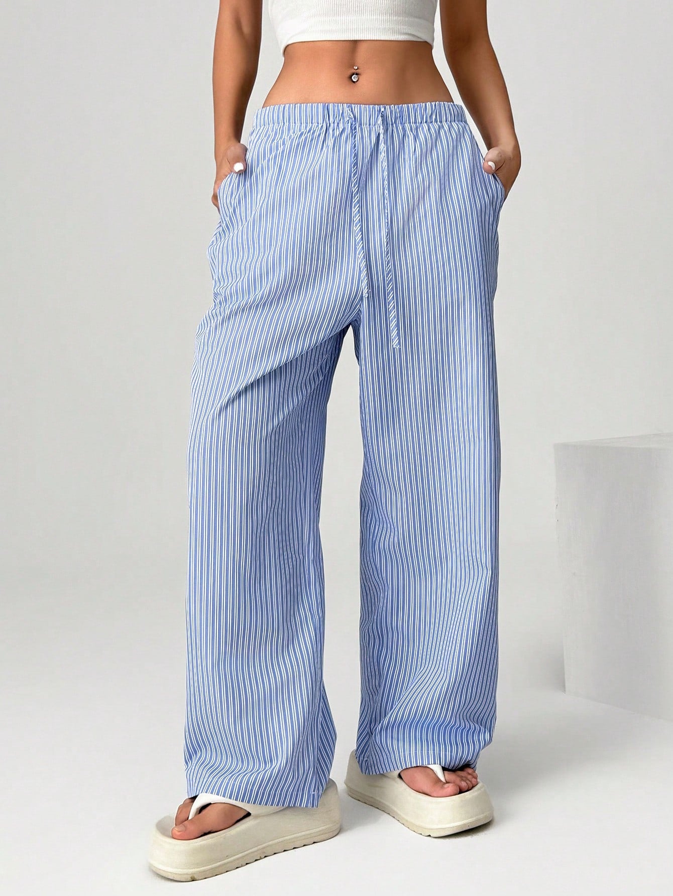 Women's Grey Vertical Stripe Pants