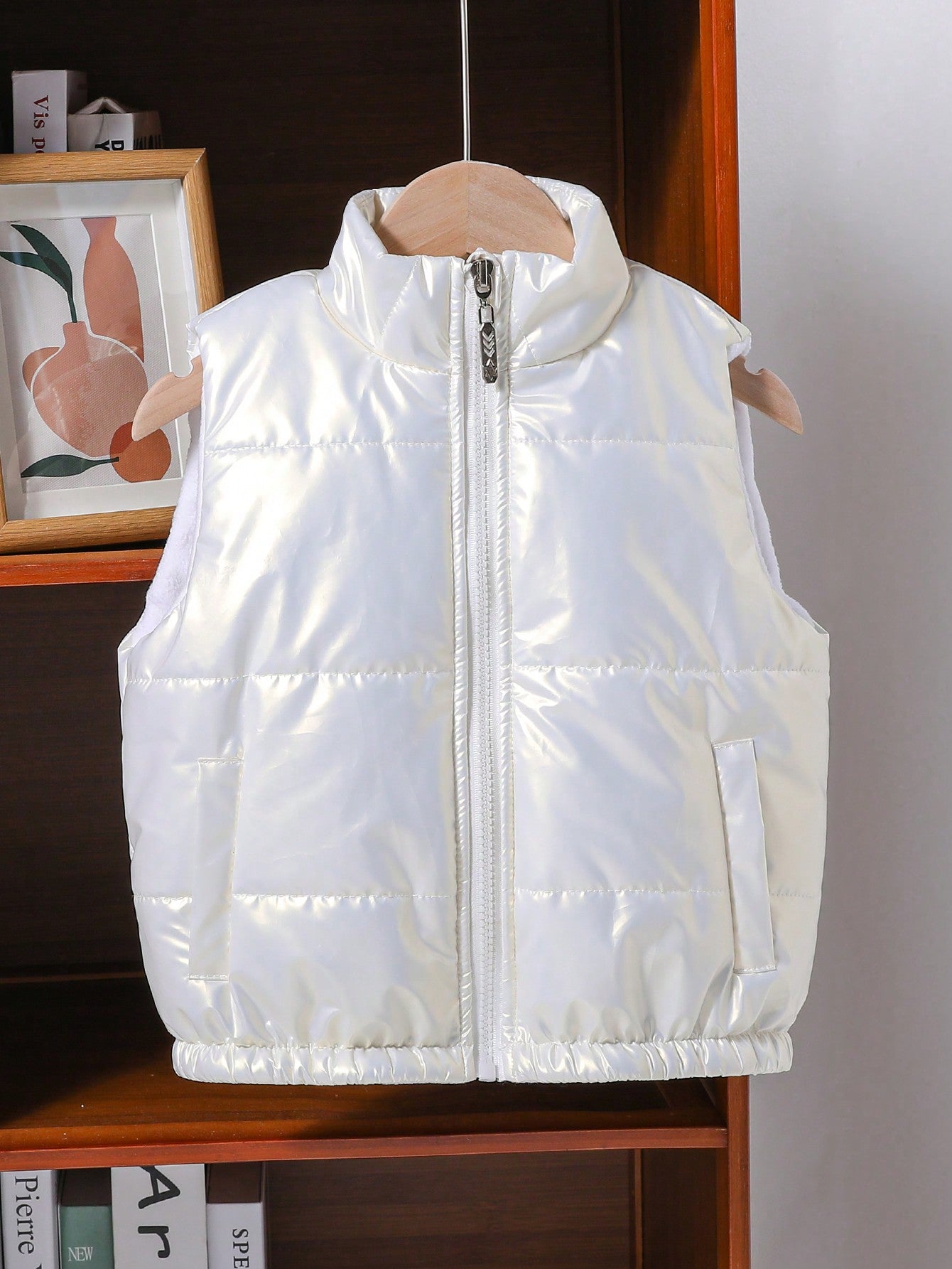 Girls' Casual Fashion Padded Stand Collar Zipper Vest, Suitable For Daily Wear And Sports, Winter