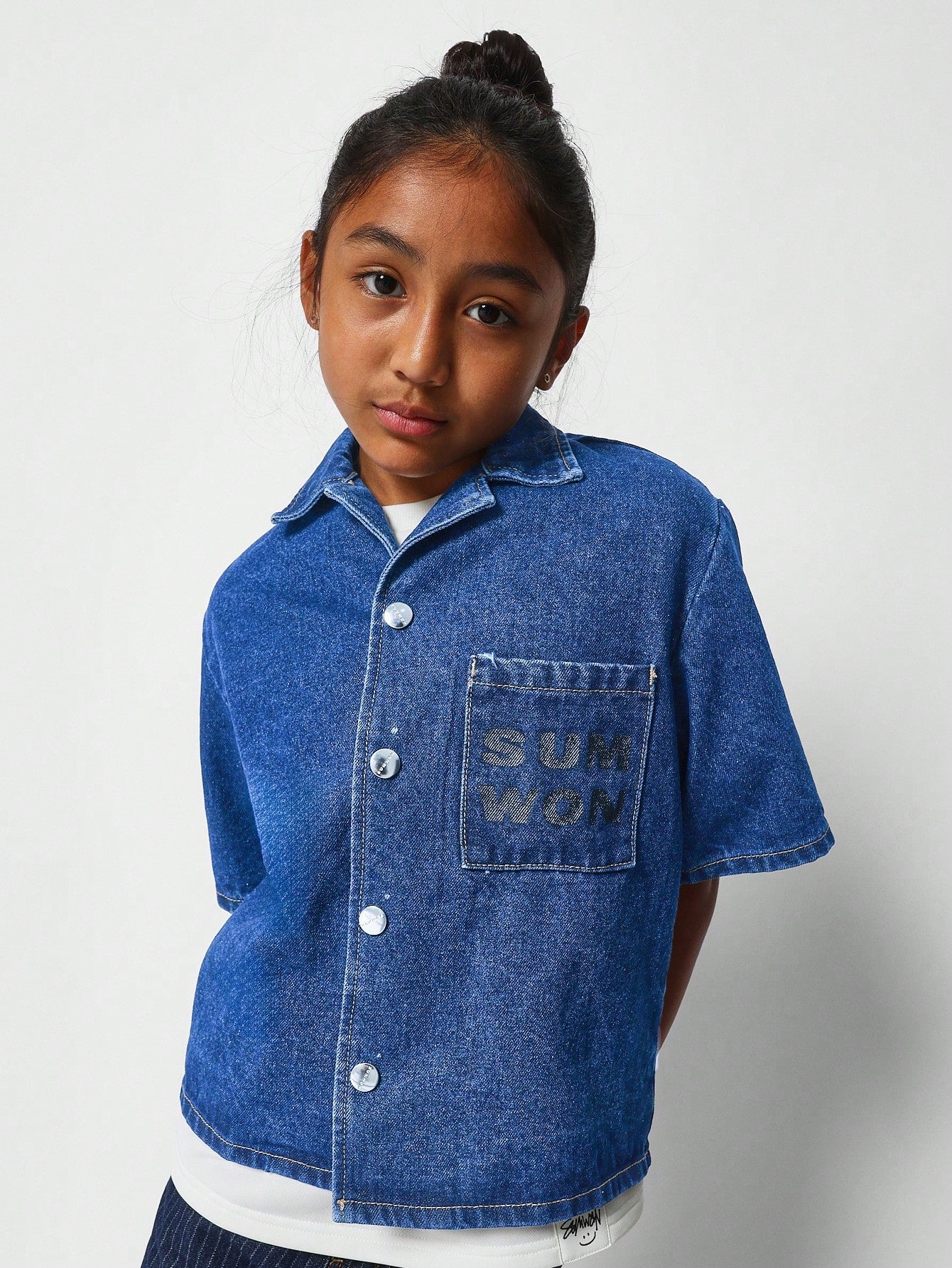 Tween Girls Boxy Fit Button Through Denim Shirt