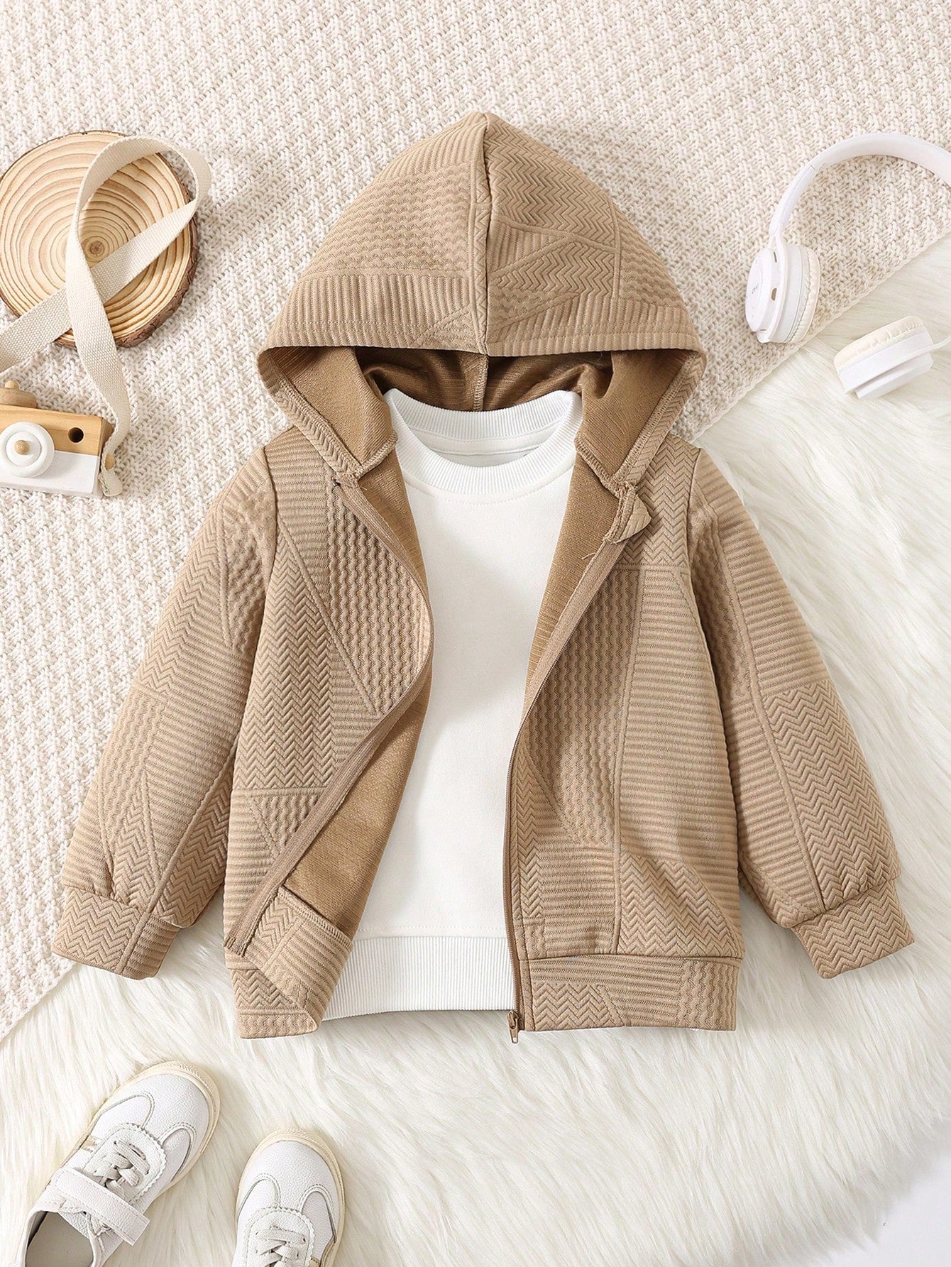 1pc Young Boys' Casual College Style Textured Fabric Jacket, Suitable For Autumn And Winter