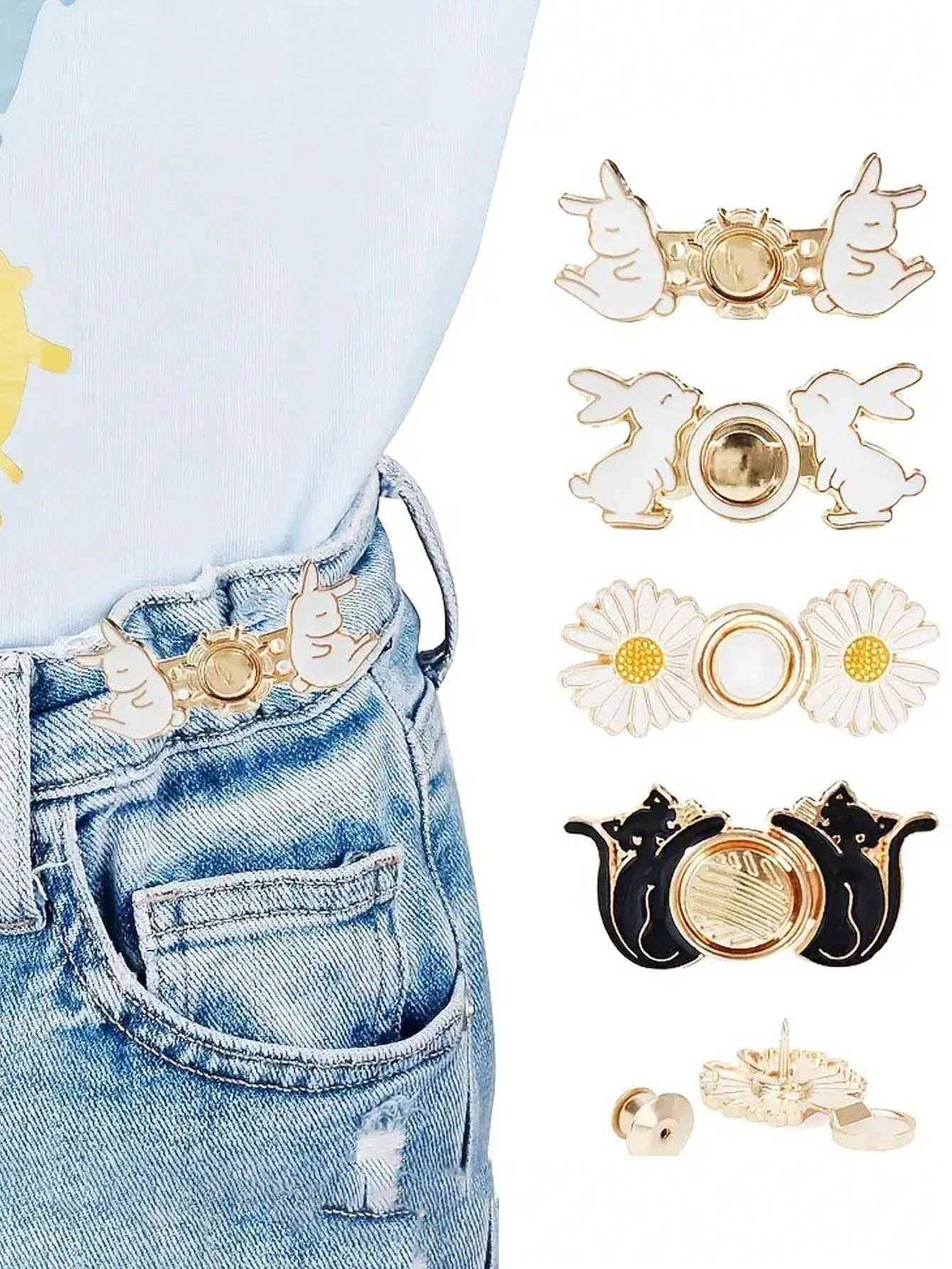 4pcs Waist Buckle, Cute Waist Buckle Pin Decorative Buttons, No Sewing, Removable Button For Waist Adjustment- Random